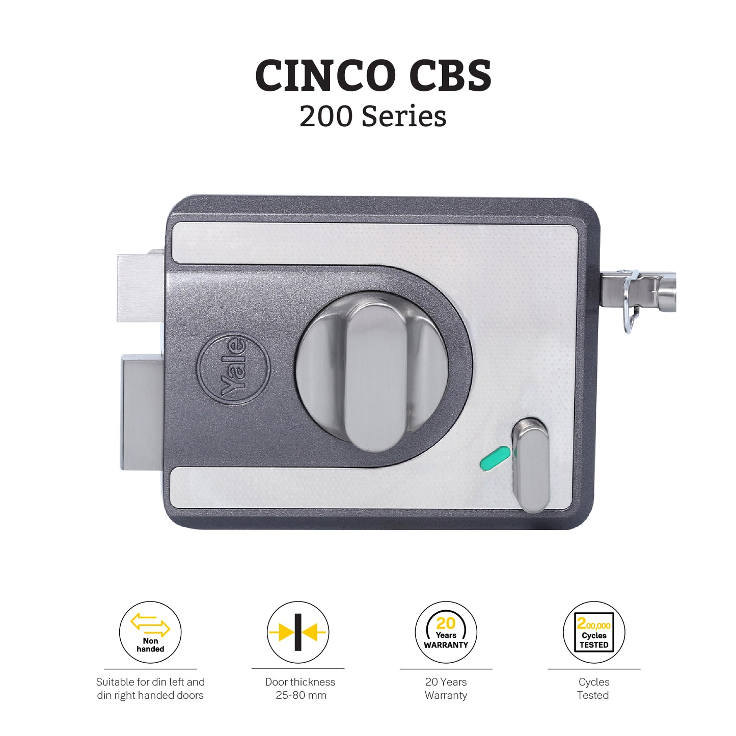 CBS-Cinco Stark Series Premium Rim Main Door Lock , Knob Inside, Grey
