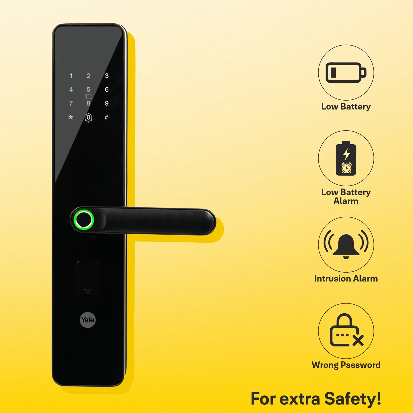 YDME100NxT Smart Door Lock, Fingerprint, PIN, RFID, Manual Key Access (Black)