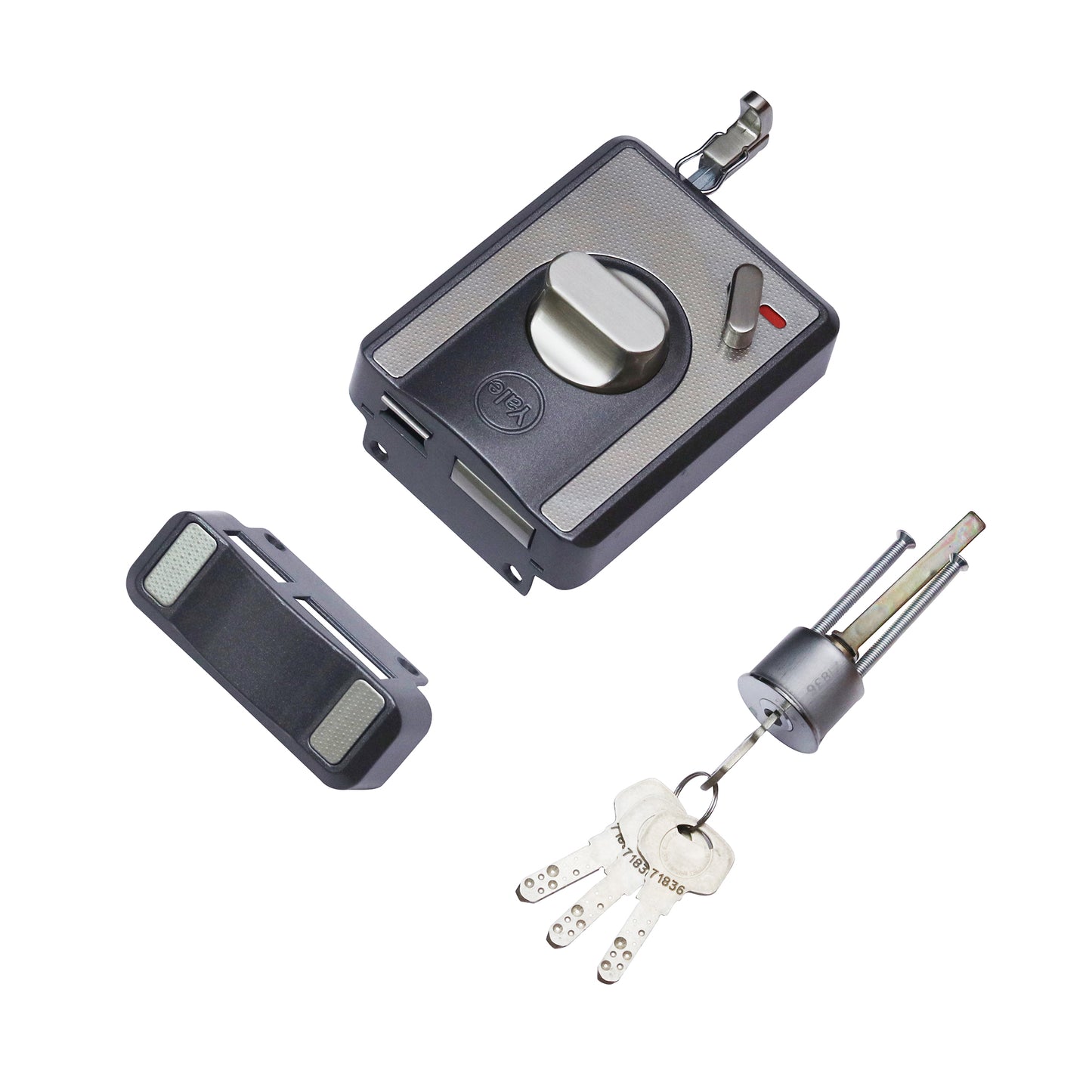 CBS-Cinco Stark Series Premium Rim Main Door Lock , Knob Inside, Grey