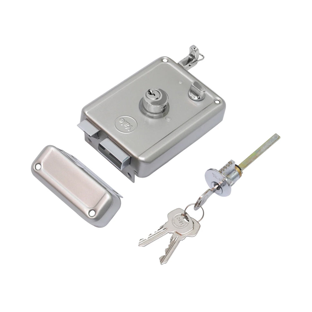 R600 DC, Main door rim lock, With both side keys, Regular Keys, Silver