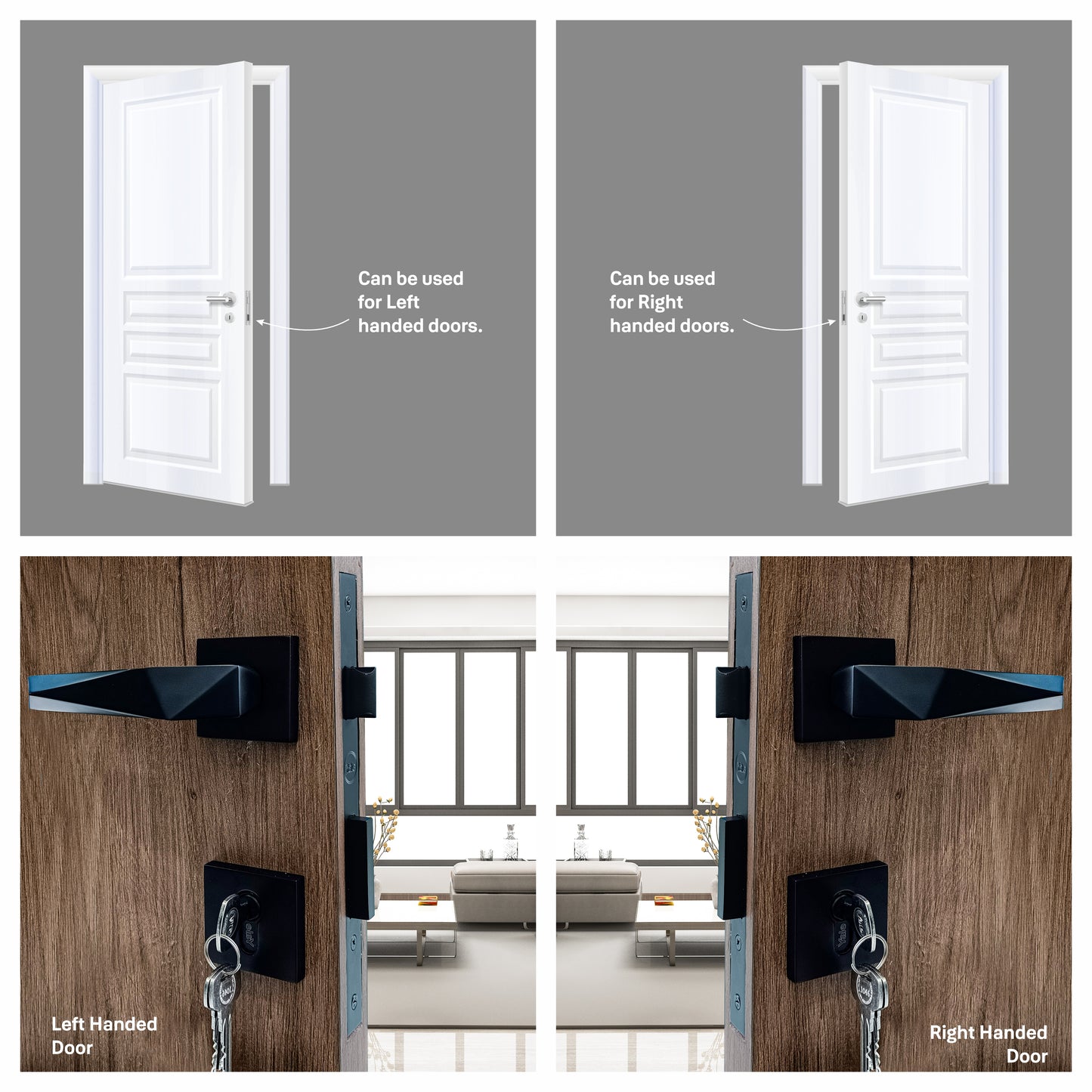 SM-01-01-03 Yale SM series Mortise Lock Comboset with Rose and Escutcheons, Cylinder with Knob inside and keys Outside, Black Finish