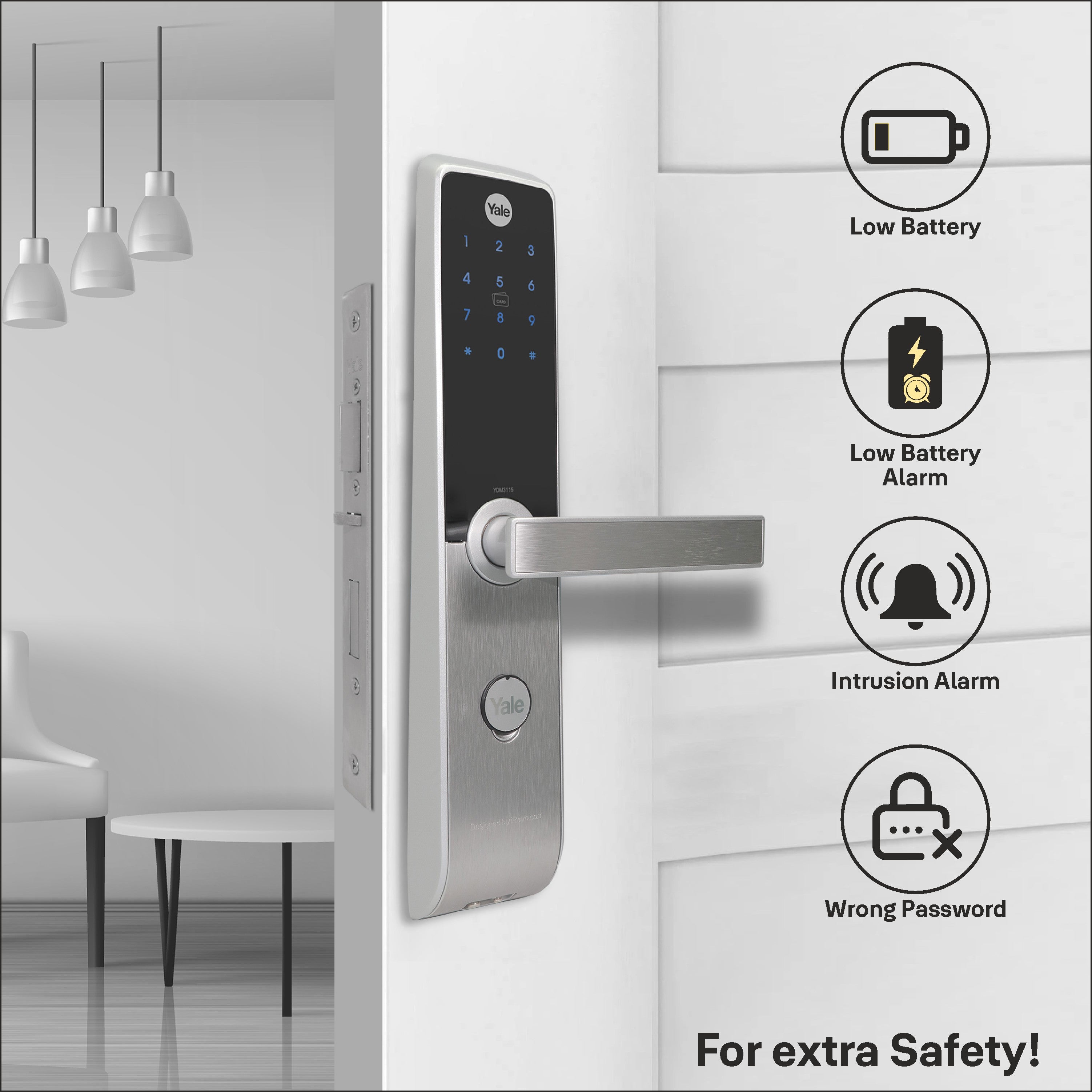 YDM 3115 AV Series- Smart Lock, Silver with PIN, RFID and