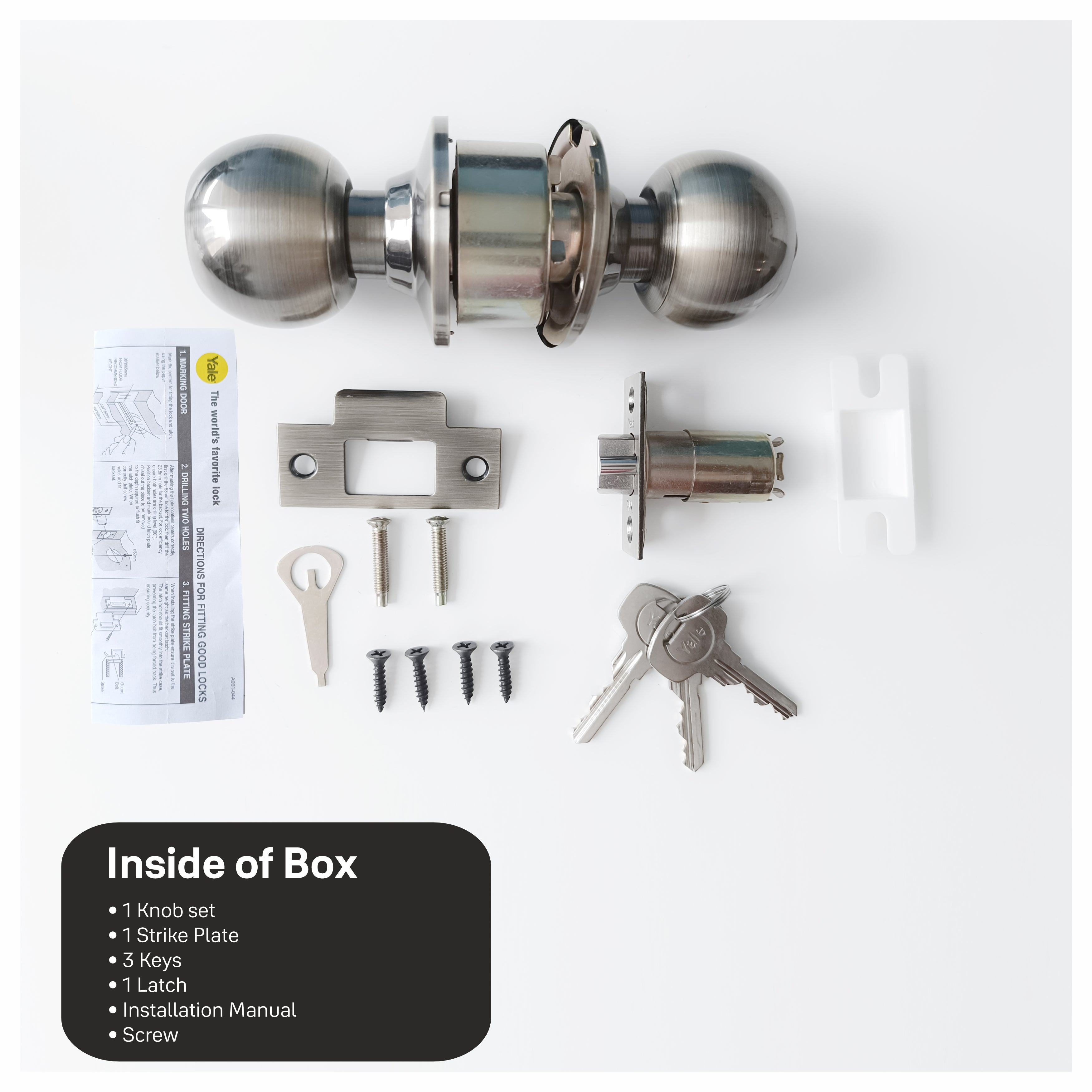 CA5127 Knobset 60/70mm B/S, Entrance, Satin Steel – Yale India