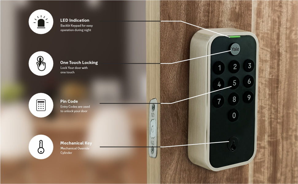 Yale Code Lock Yale TYE Digital Lock, Satin Nickel Finish, with PIN and Manual Key ...