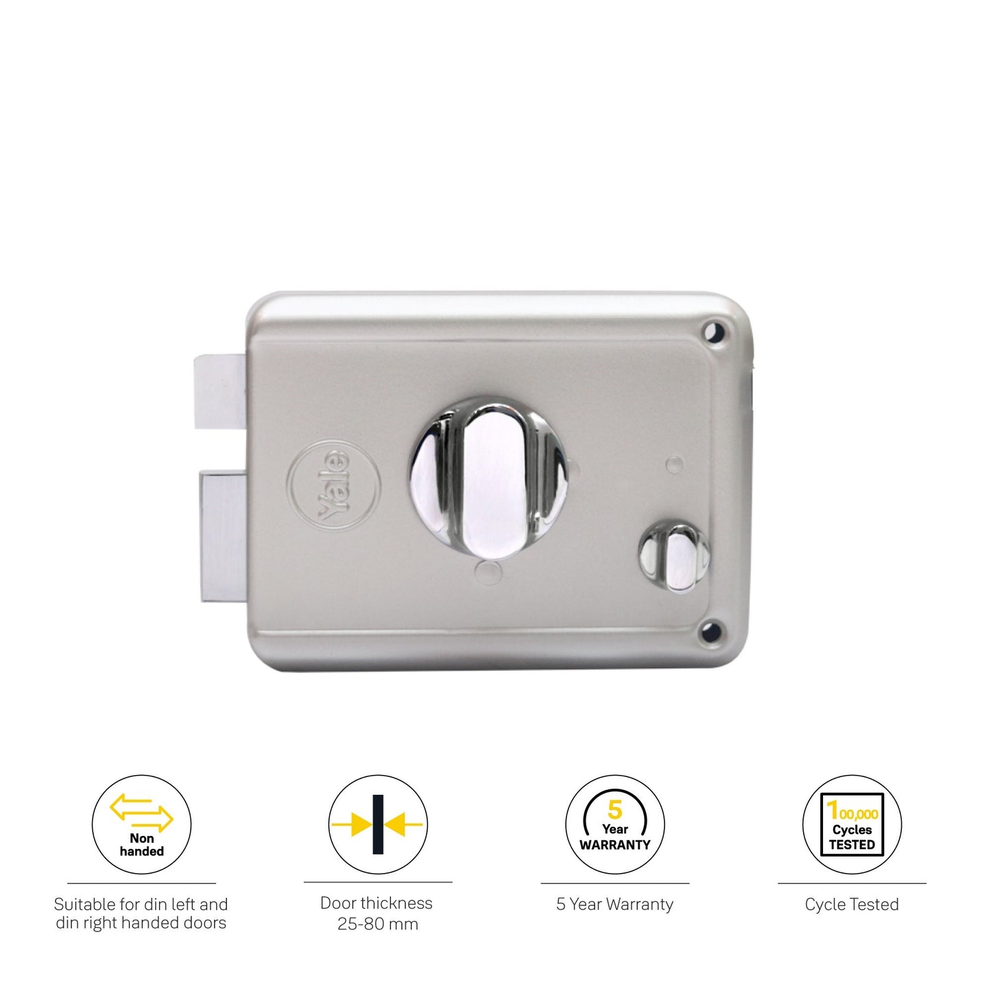 R601-DBTT, RIM Lock With Two Deadbolts, Knob Inside, Dimple Keys (4nos.), Silver