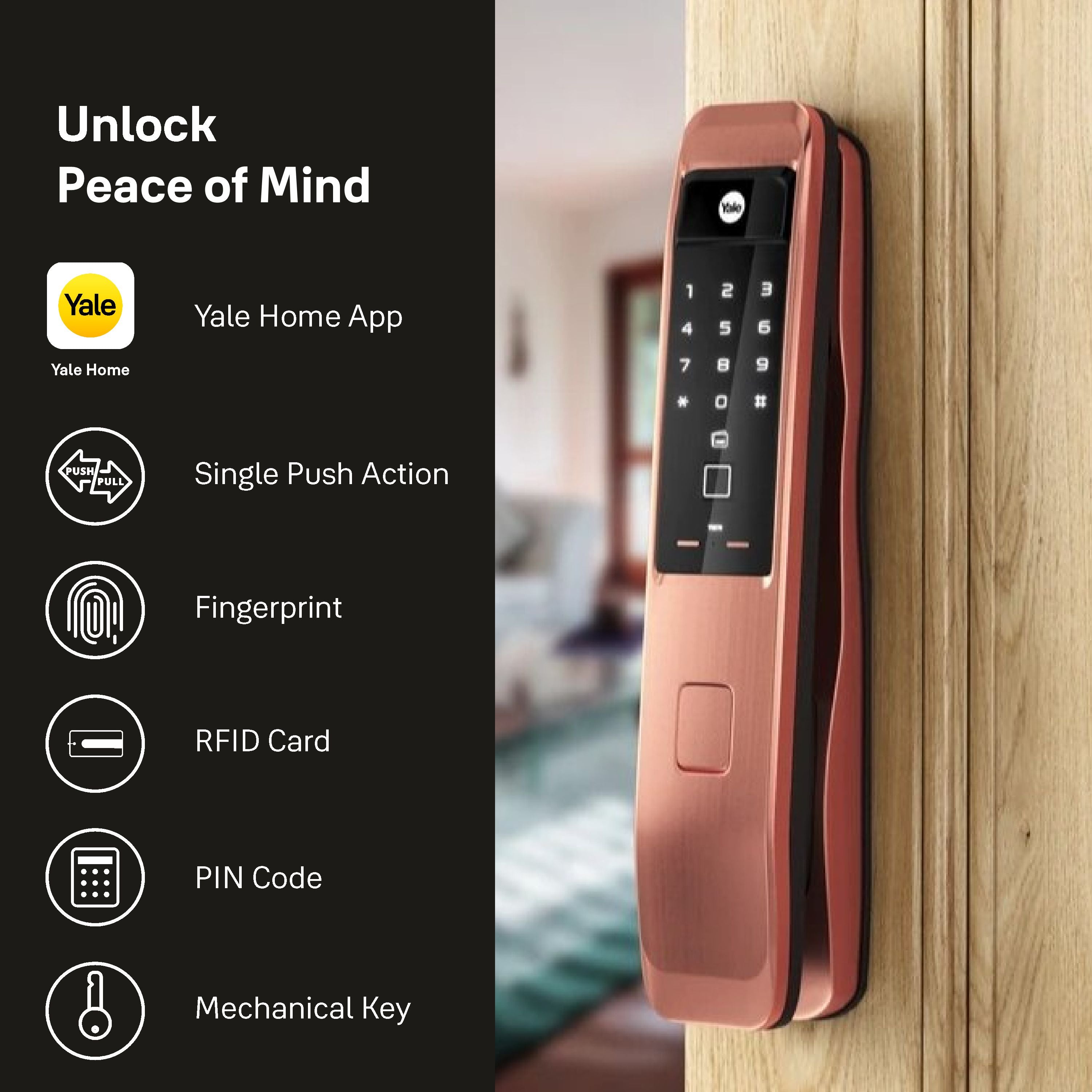YMI 70 RB - A Series, Push Pull Smart Lock, Red Bronze (Bluetooth