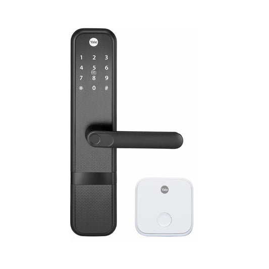 Yale Zuri Smart Lock (Black) with 5 way unlocking (Fingerprint, PIN, RFID, Manual Key) and Built-in Bluetooth (To Access through Home App) Included Connect Wifi Bridge