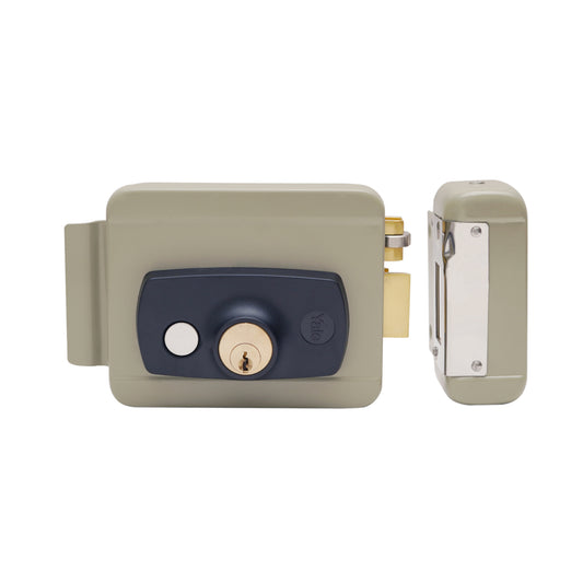 YALE YEL-200YN ELECTRIC RIM LOCK, Satin Nickel, Both side keys (Yellow finish)