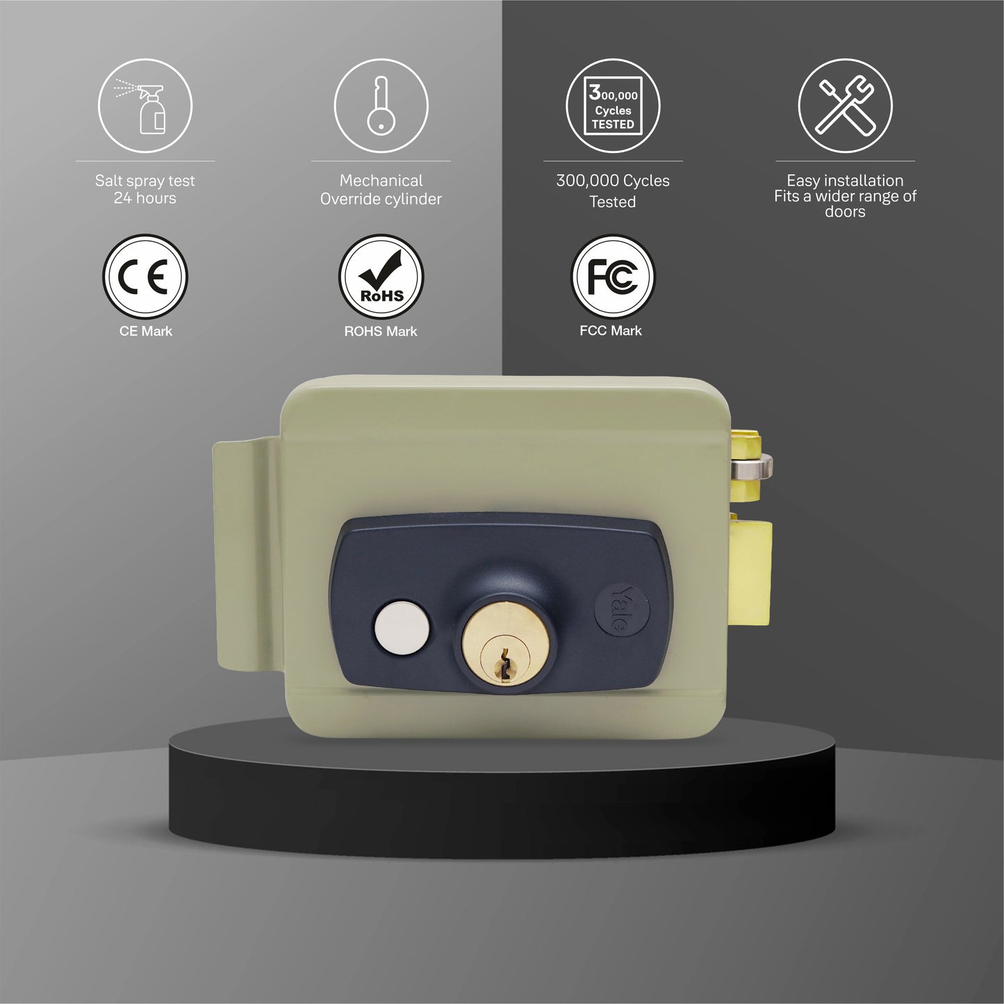 YALE YEL-200YN ELECTRIC RIM LOCK, Satin Nickel, Both side keys (Yellow finish)