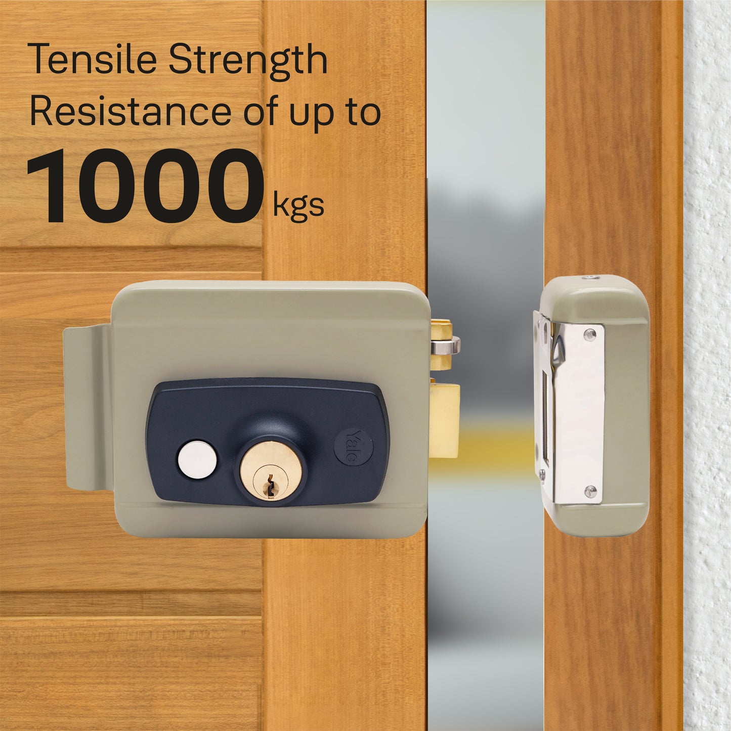 YALE YEL-200YN ELECTRIC RIM LOCK, Satin Nickel, Both side keys (Yellow finish)