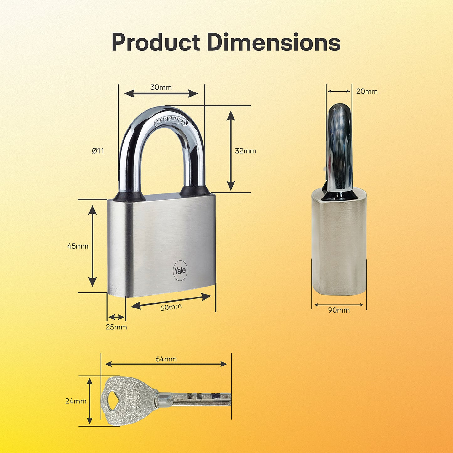 Y112/60/132/1 Yale 60mm Iron Disc Padlock with3 Retaining Keys (Silver Finish)