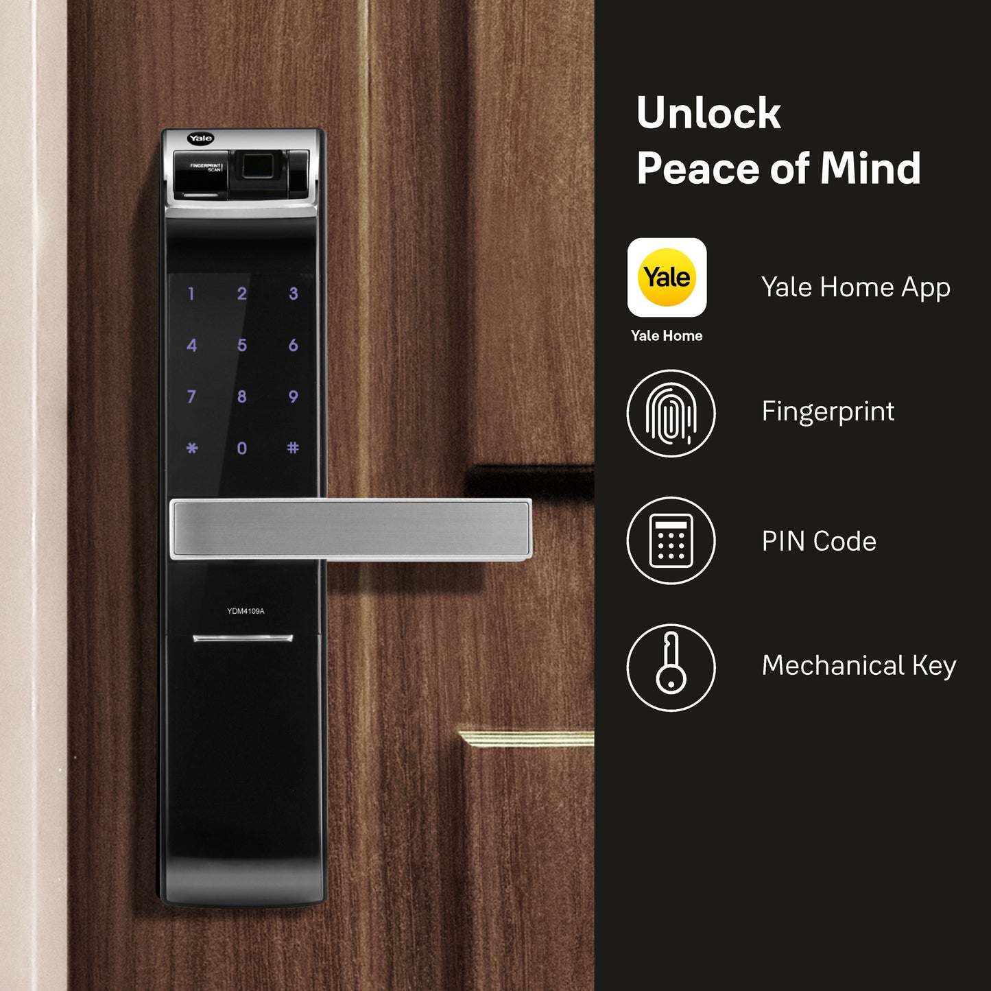 YDM 4109- A Series, Biometric Smart Lock, Black