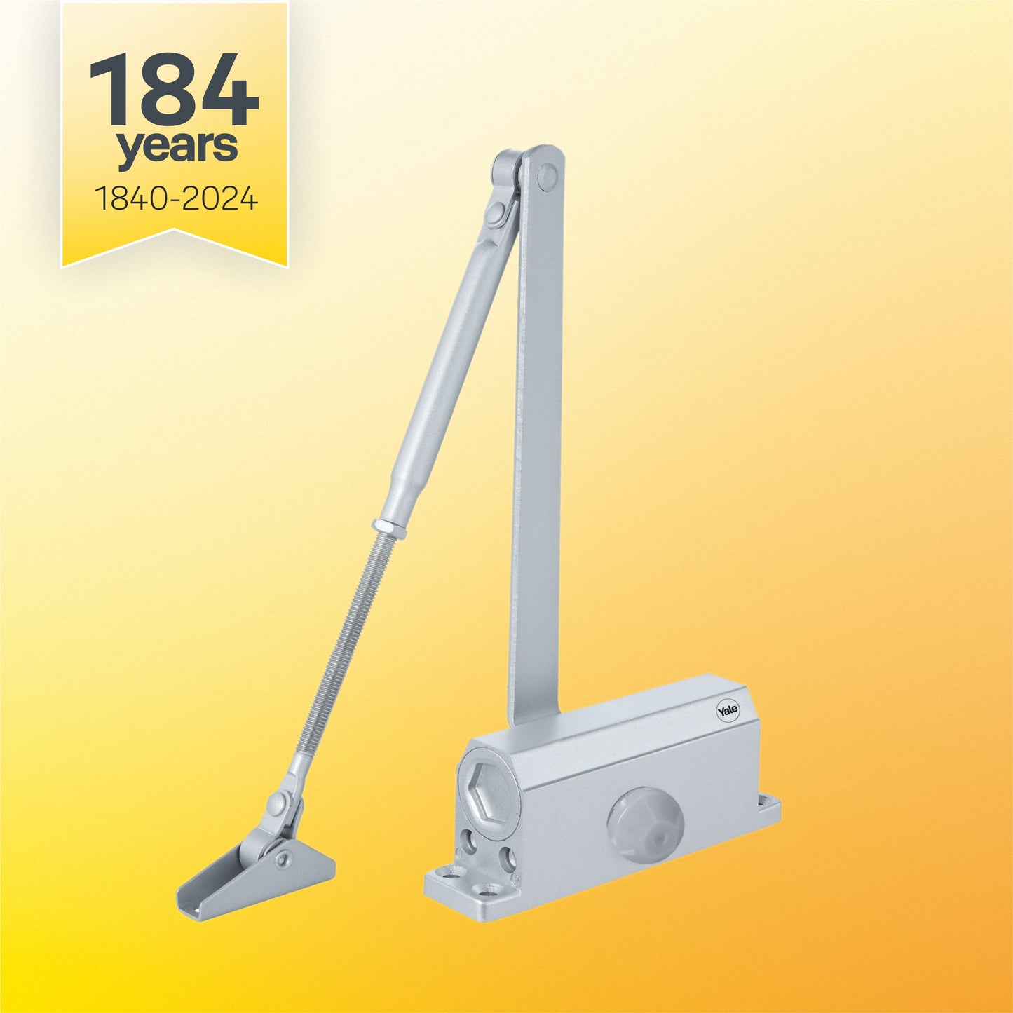 DCR 502 Door Closer, EN Size 2, door weight upto 45kg, Silver. Surface mounted