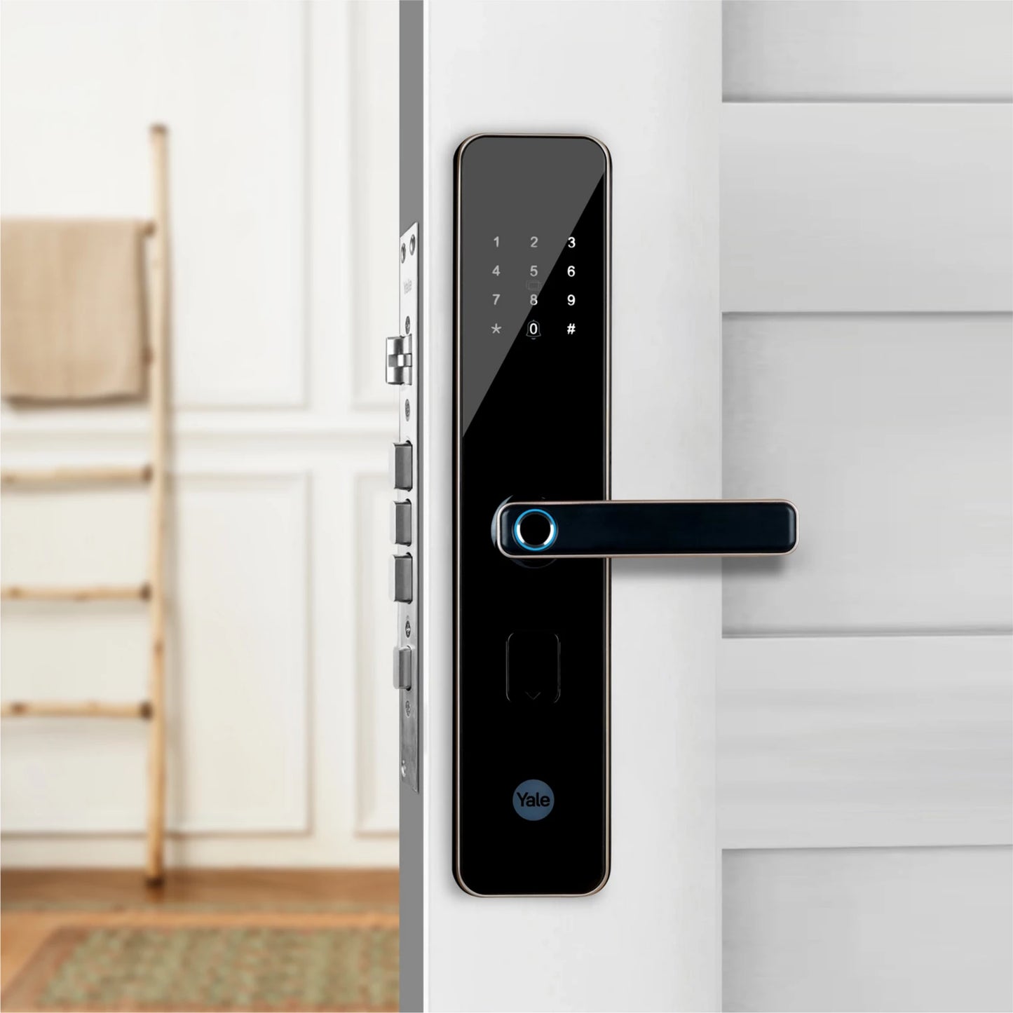 YDME 200 NxT Digital Door Lock with fingerprint, PIN, Manual Keys, RFID Card - Gold