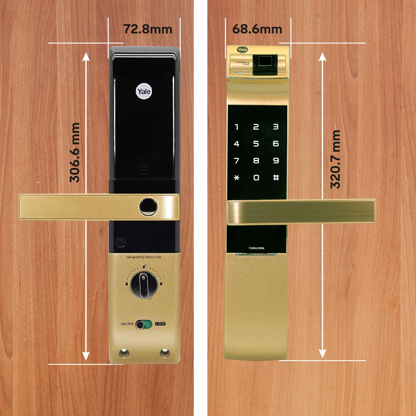 YDM 4109- A Series, Biometric Smart Lock, Gold