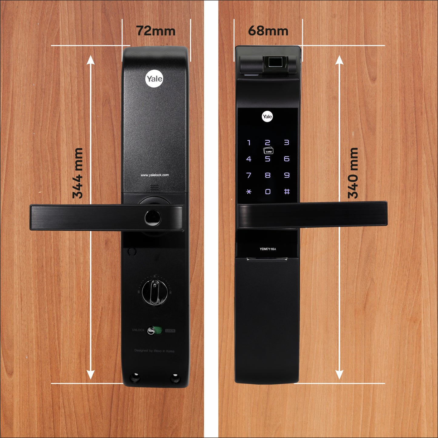 YDM 7116A Smart Lock, Matt Black with Fingerprint, PIN Code, RFID Card, Mechanical Key, Bluetooth module, Works with Yale Home App