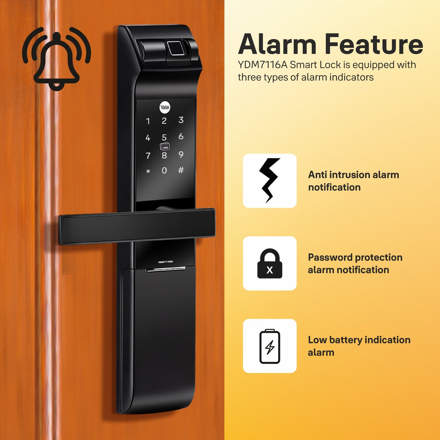 YDM 7116A Smart Lock, Matt Black with Fingerprint, PIN Code, RFID Card, Mechanical Key, Bluetooth module, Works with Yale Home App