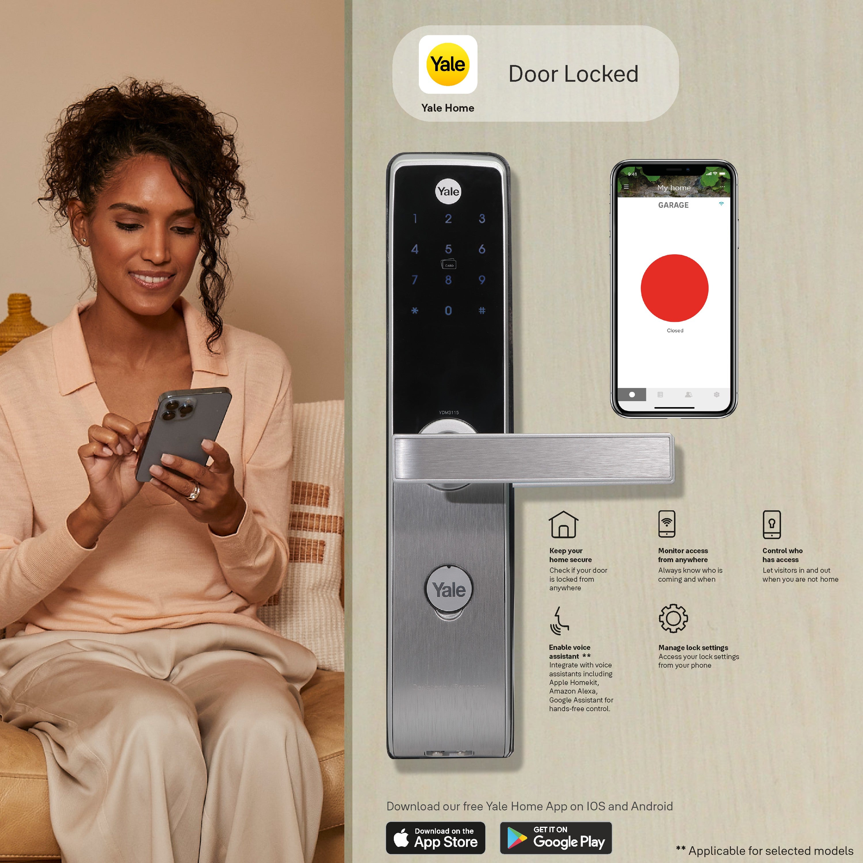 YDM 3115 AV Series- Smart Lock, Silver with PIN, RFID and