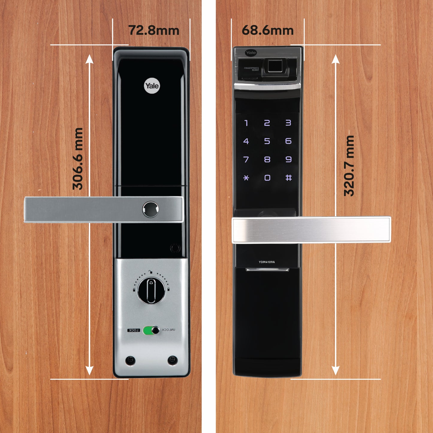 YDM 4109- A Series, Biometric Smart Lock, Black