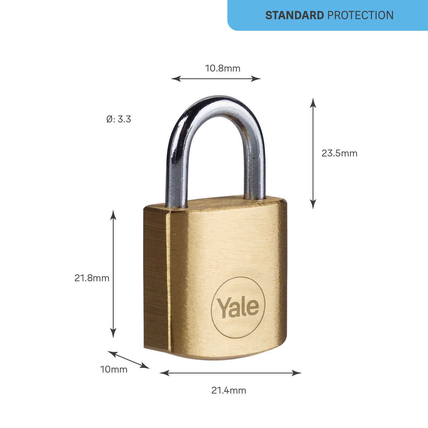 Yale Y110B/20/111/1 - Brass Padlock (20 mm) - Indoor Lock for Locker, Backpack, Tool Box - 3 Keys - Standard Security