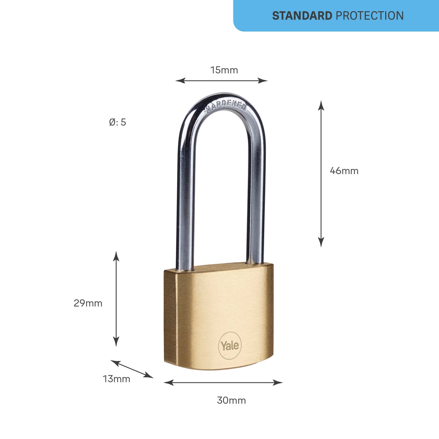 Y110B/30/147/1 Yale 30mm Brass Padlock with long shackle -3nos. regular keys (Brass Finish)