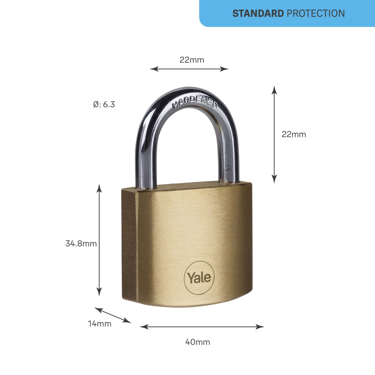 Y110B/40/122/1 Yale 40mm Brass Padlock with 3 Regular Keys (Brass Finish)