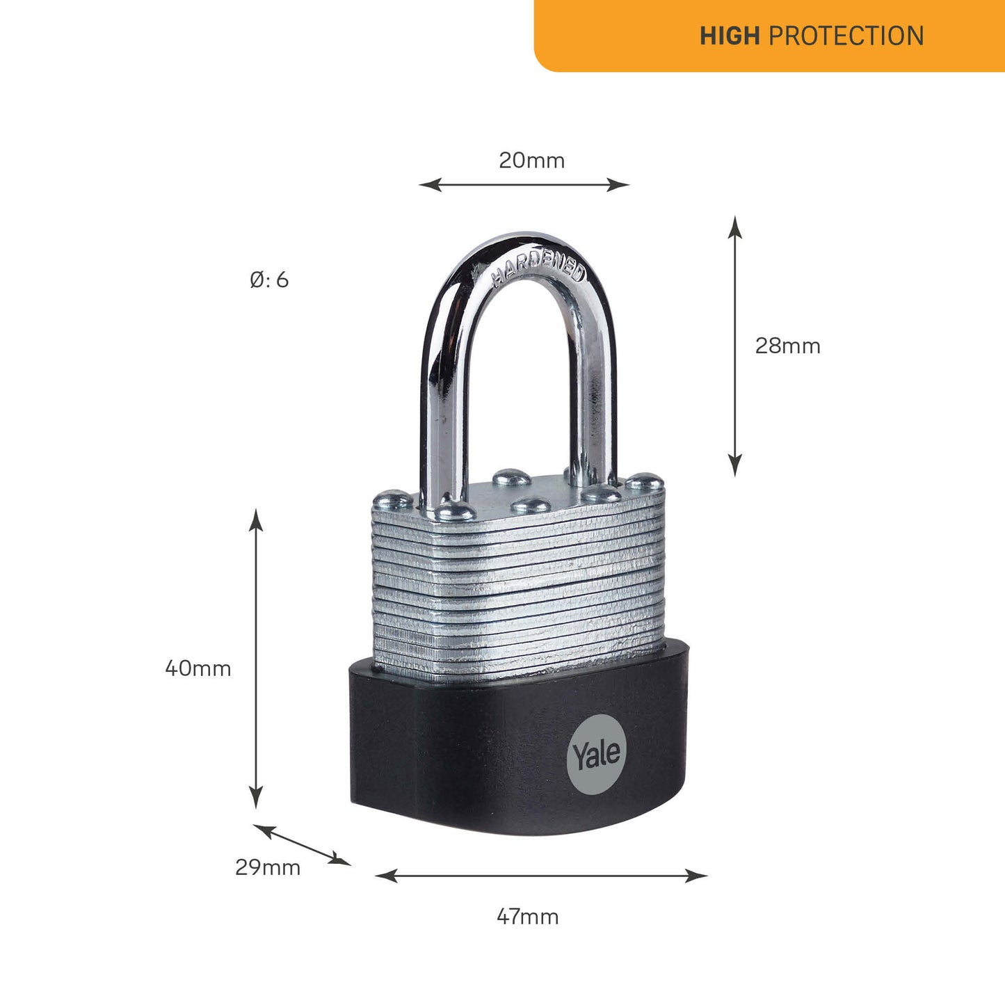 Y125B/40/122/1 - Laminated SS body padlock with hardened Steel Shackle, 40mm body