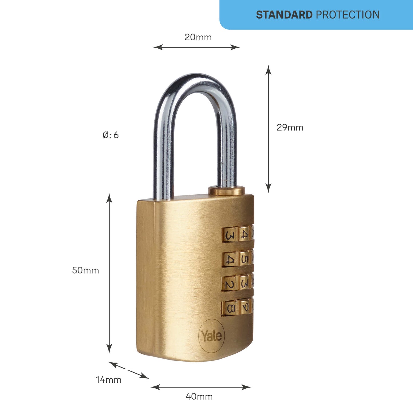 Yale Y150B/40/130/1 Brass Combination Padlock,40mm, 4 dial combination