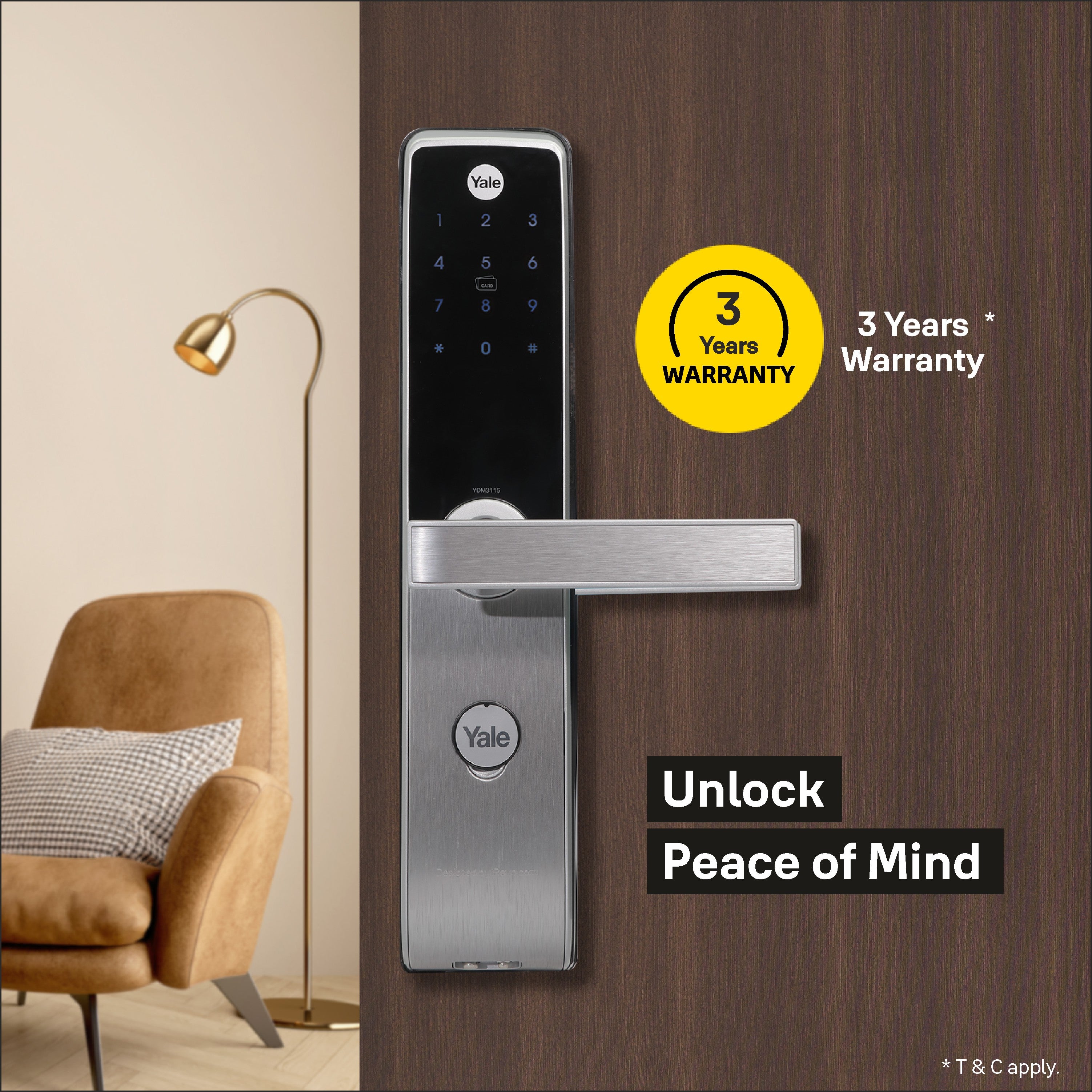 YDM 3115 AV Series- Smart Lock, Silver with PIN, RFID and
