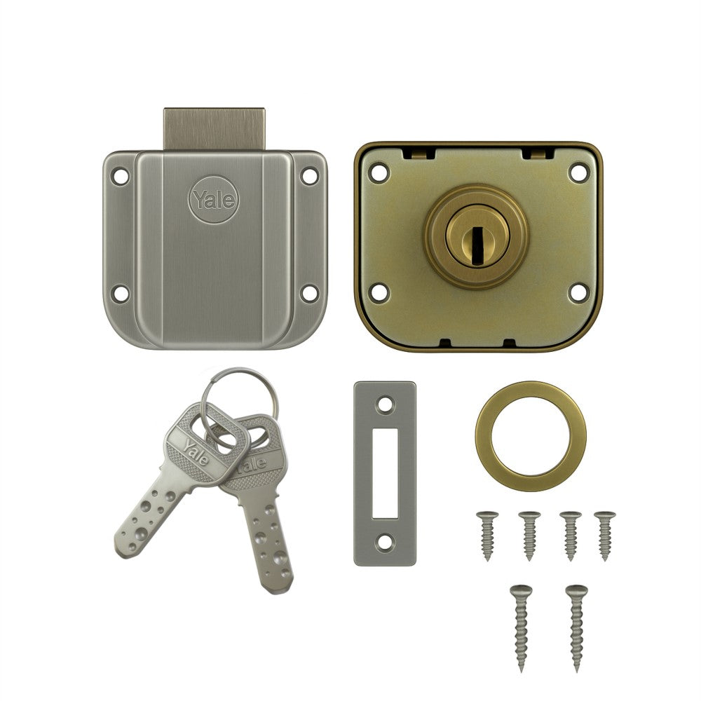Yale Drawer Lock DRW Series 20mm | Stainless-steel Lock with Dimple Key | Reversible Keys | Deadbolt | Installed in Cupboards, Wardrobes & Wooden Furniture | Antique Brass Color