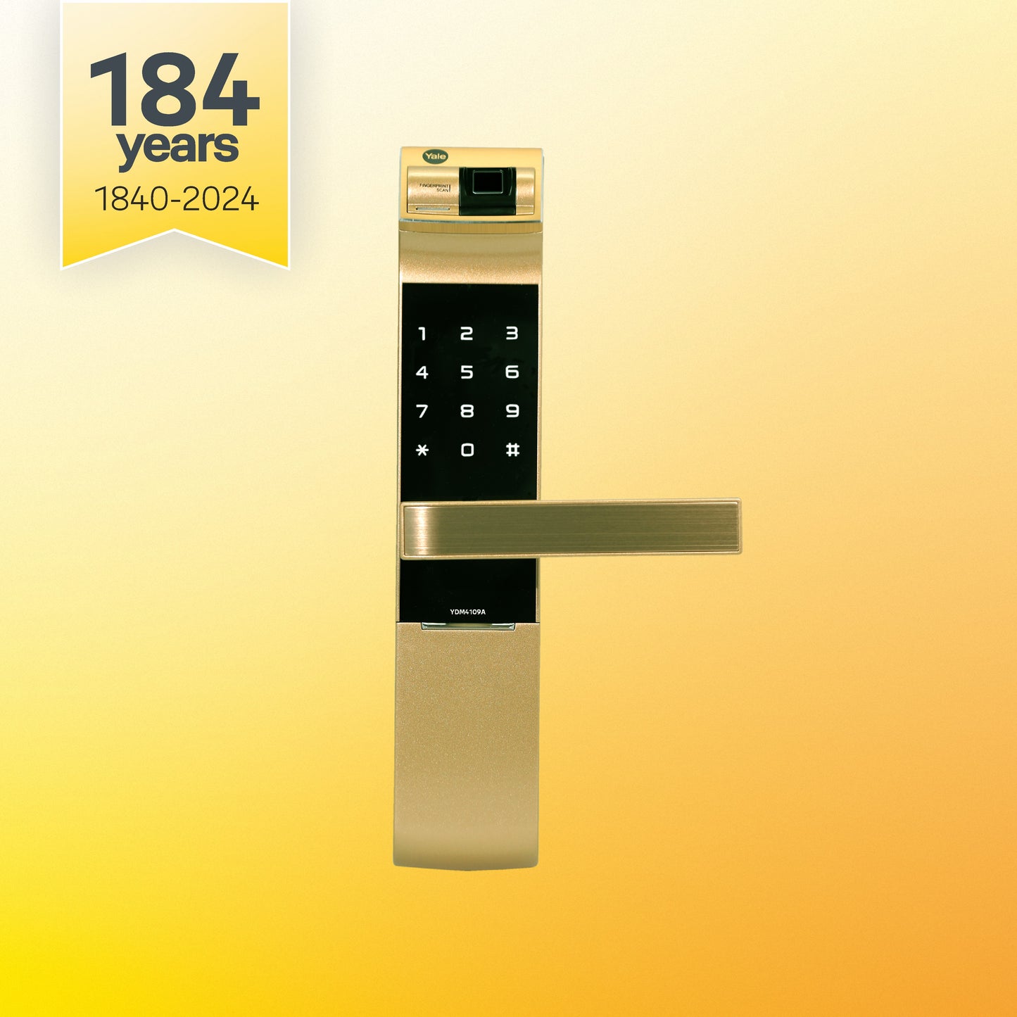 YDM 4109- A Series, Biometric Smart Lock, Gold