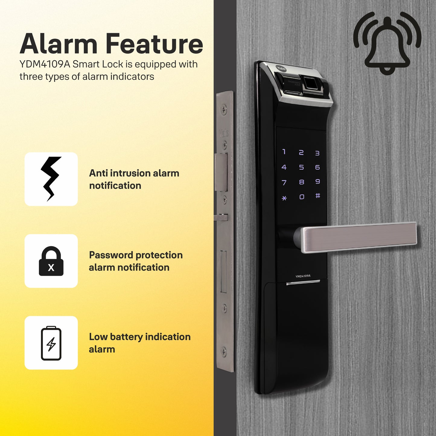 YDM 4109- A Series, Biometric Smart Lock, Black