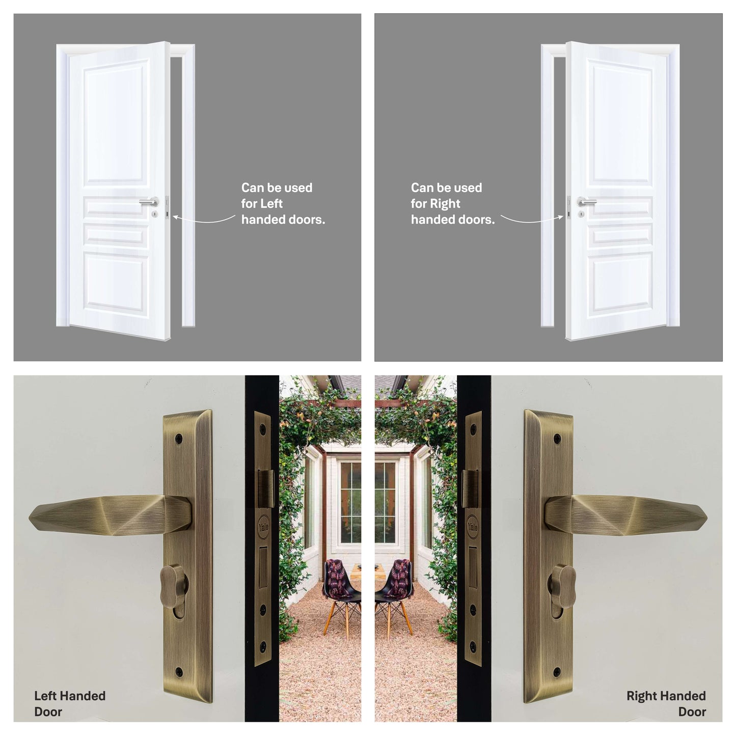 SM-01-02-02 Yale SM series Mortise Lock Comboset with backplated Handle, Cylinder with Knob inside and keys Outside, Antique Brass