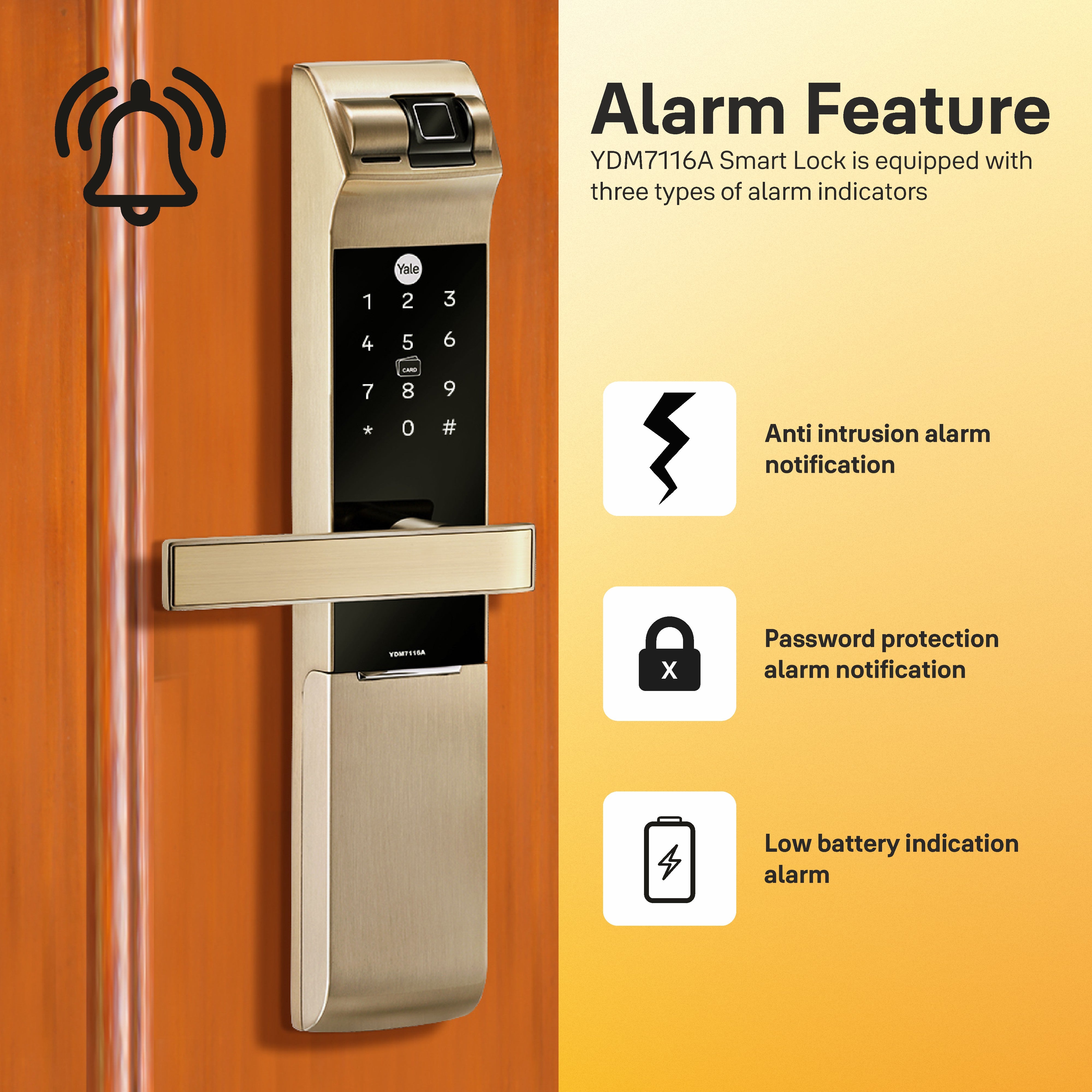 YDM 7116A Smart Lock, Champagne Gold with Fingerprint, PIN Code