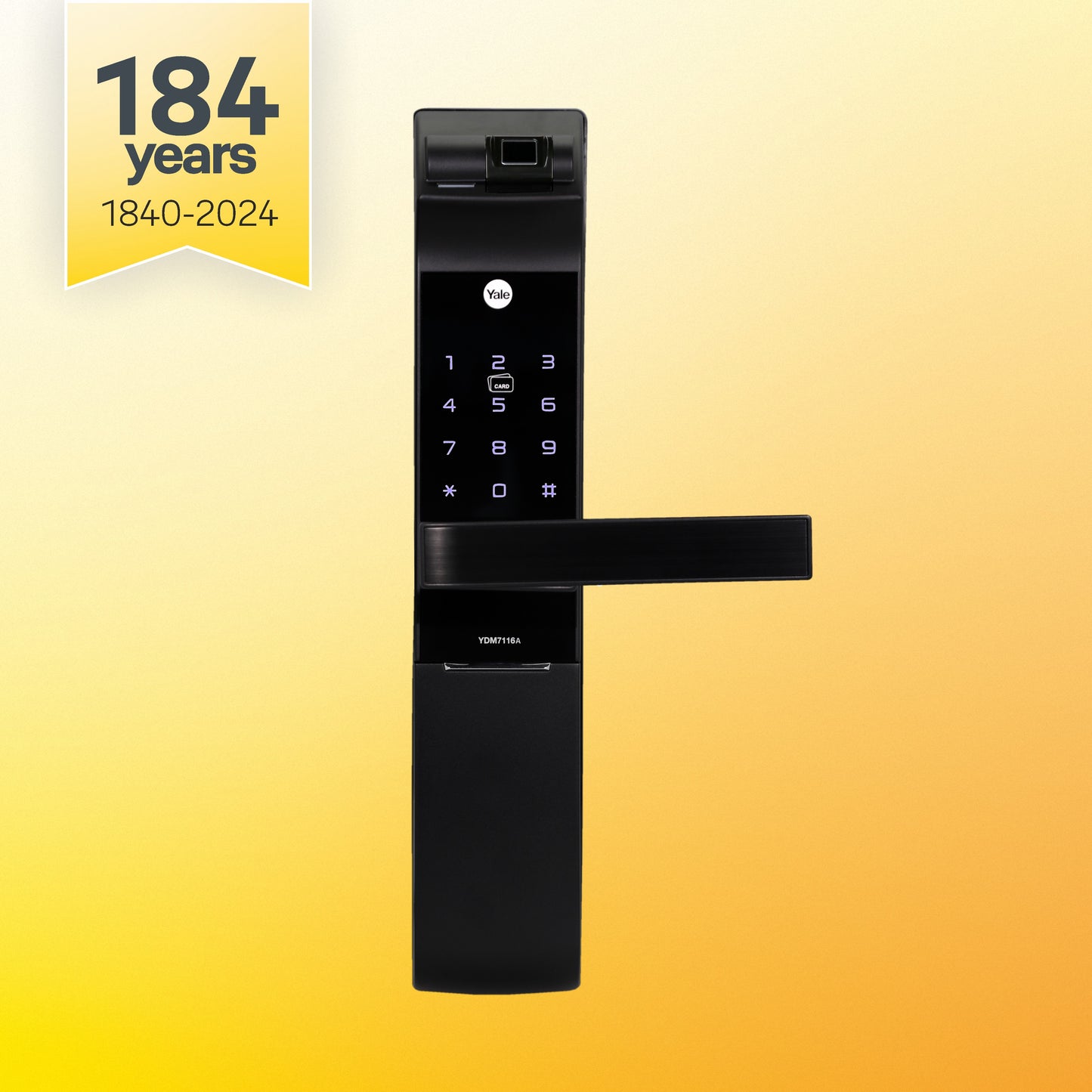 YDM 7116A Smart Lock, Matt Black with Fingerprint, PIN Code, RFID Card, Mechanical Key, Bluetooth module, Works with Yale Home App