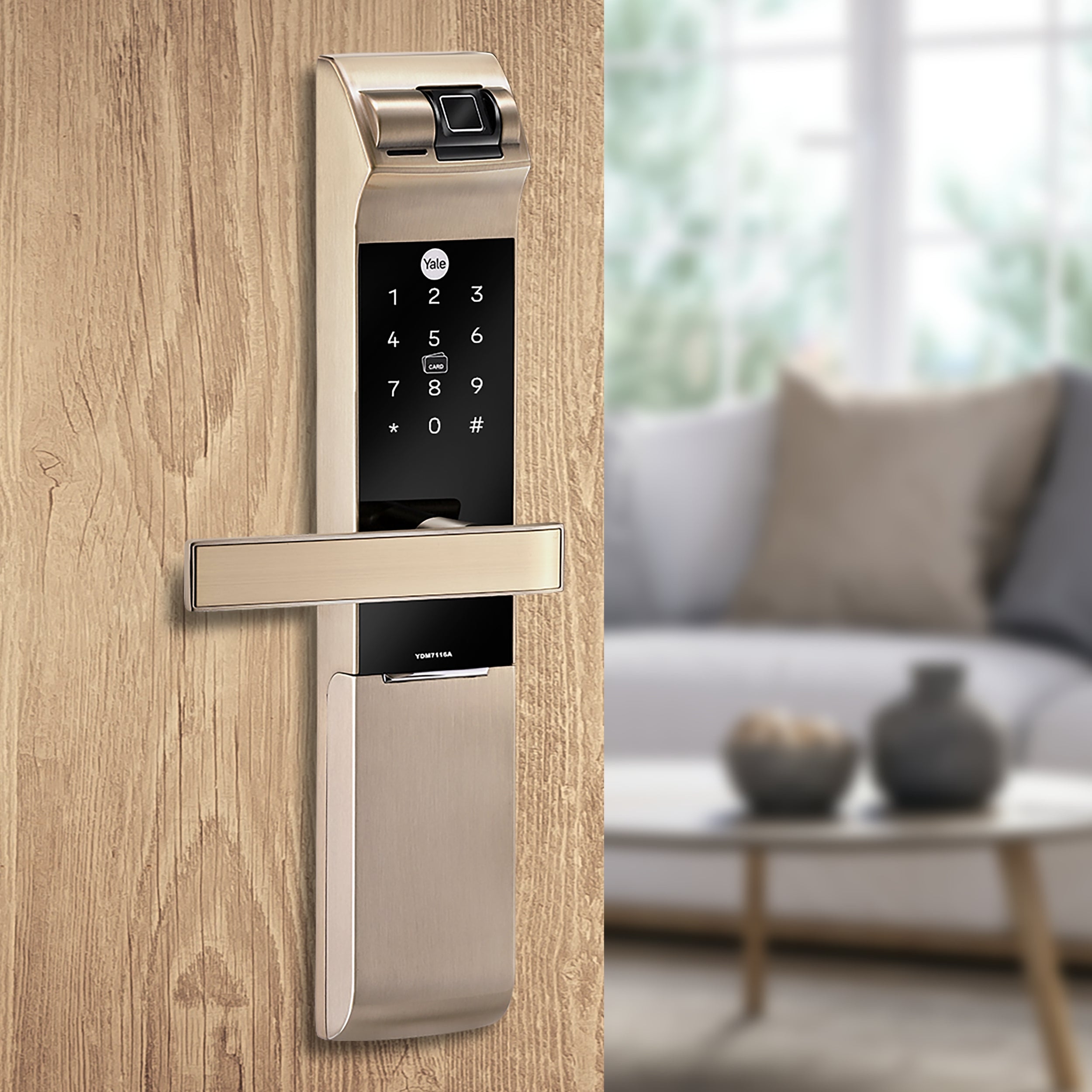 Kaya様14kgf YDM 7116A Smart Lock, Champagne Gold with Fingerprint, PIN Code