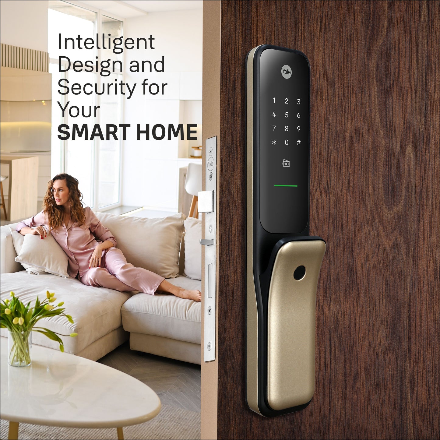 Yale Kyra Pro, Push Pull Smart Lock, with fingerprint, PIN, RFID, Manual Key, Gold