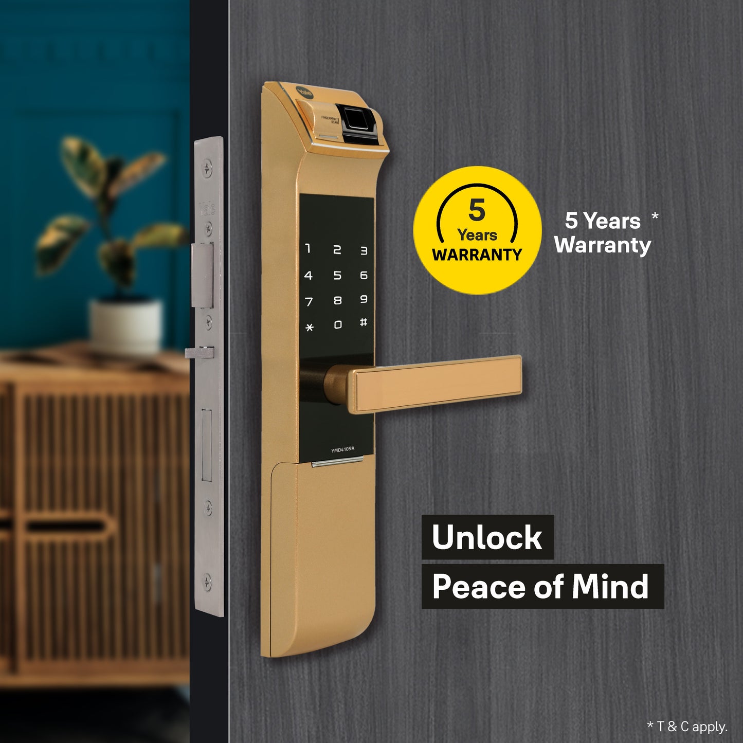 YDM 4109- A Series, Biometric Smart Lock, Gold