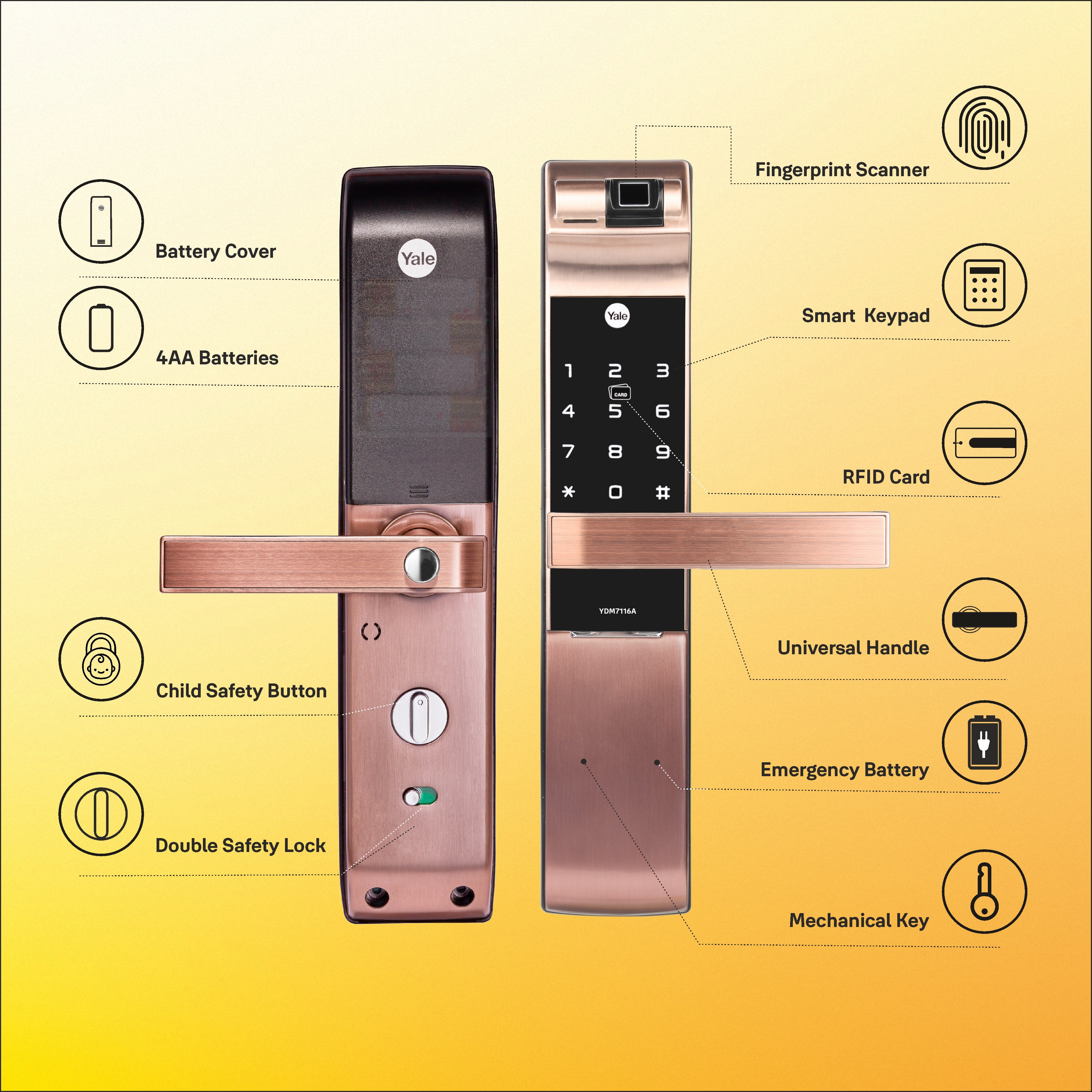 YDM 7116A Smart Lock, Red Bronze YDM 7116A Smart Lock with