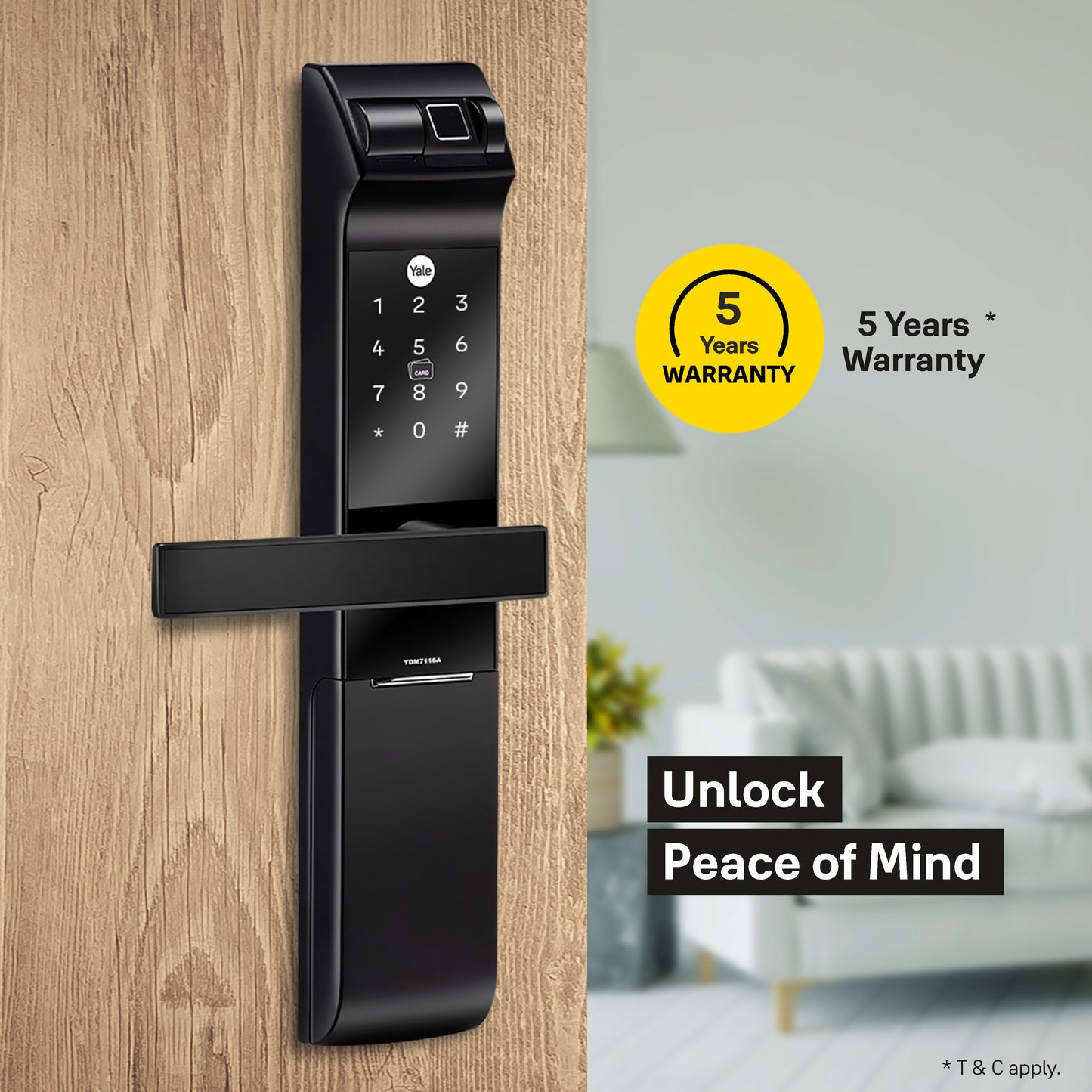 YDM 7116A Smart Lock, Matt Black with Fingerprint, PIN Code, RFID Card, Mechanical Key, Bluetooth module, Works with Yale Home App