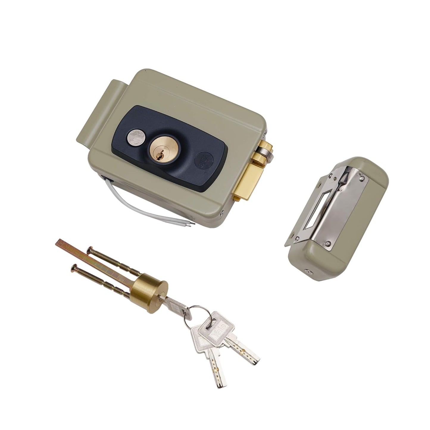 YALE YEL-200YN ELECTRIC RIM LOCK, Satin Nickel, Both side keys (Yellow finish)
