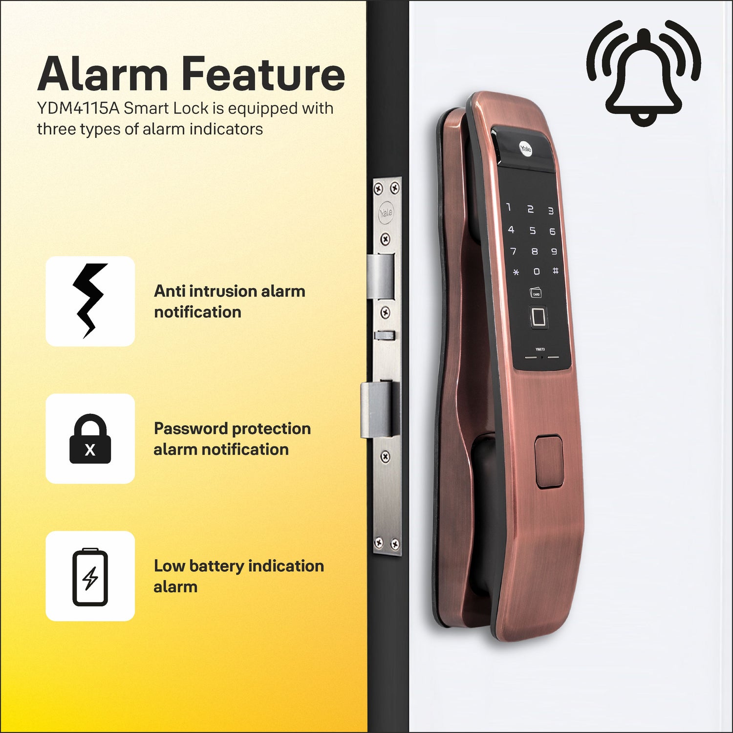 Yale YMI 70 Red Bronze Smart Door lock with push pull mechanism