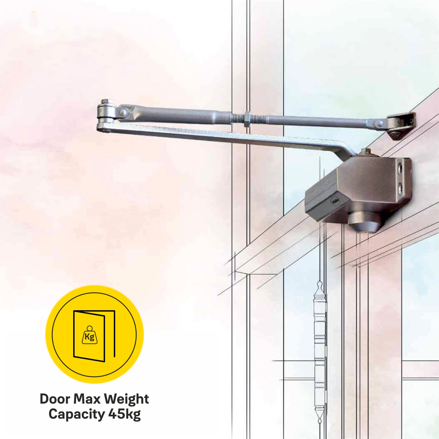 DCR 502 Door Closer, EN Size 2, door weight upto 45kg, Silver. Surface mounted