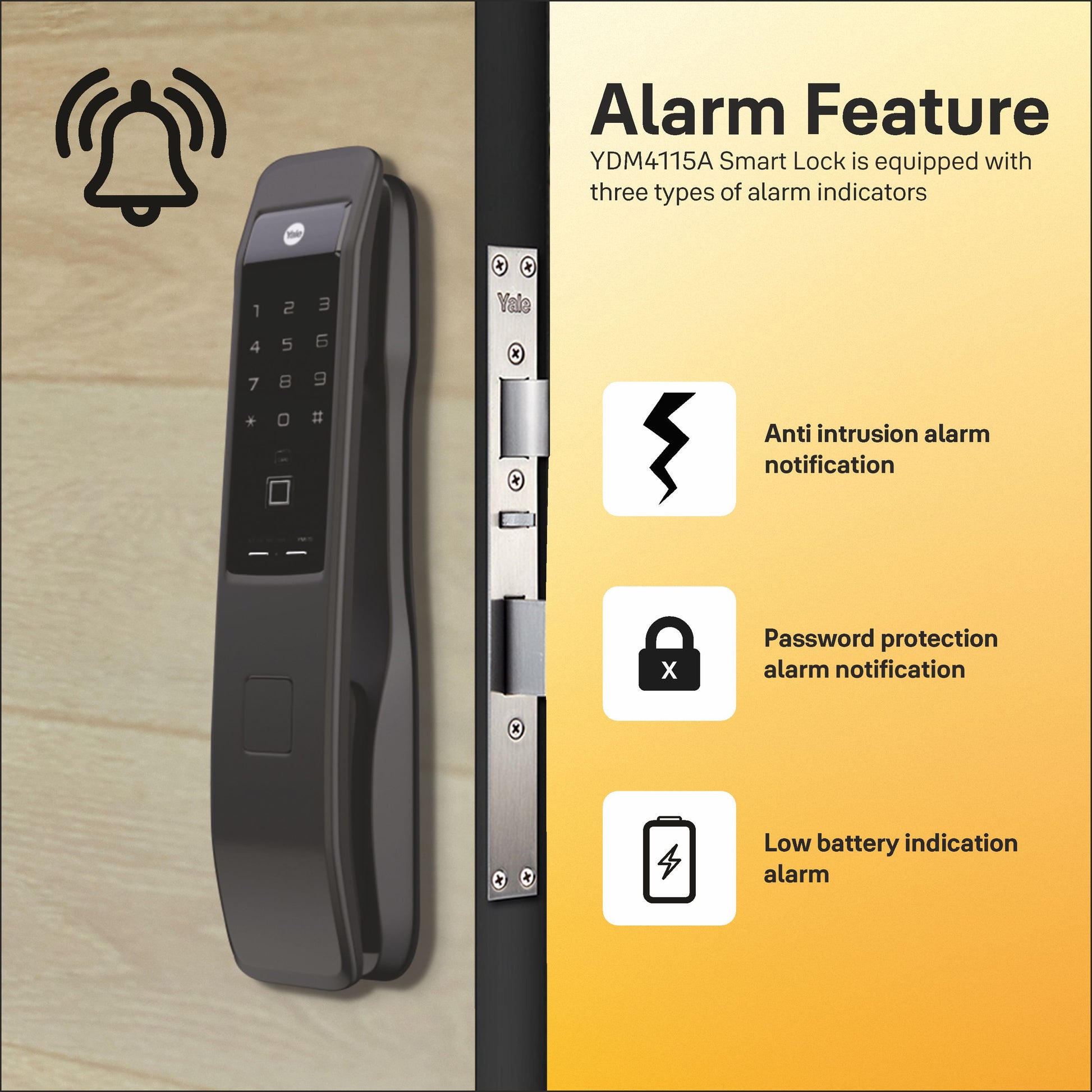 Yale YMI 70 Black Smart Door lock with push pull mechanism