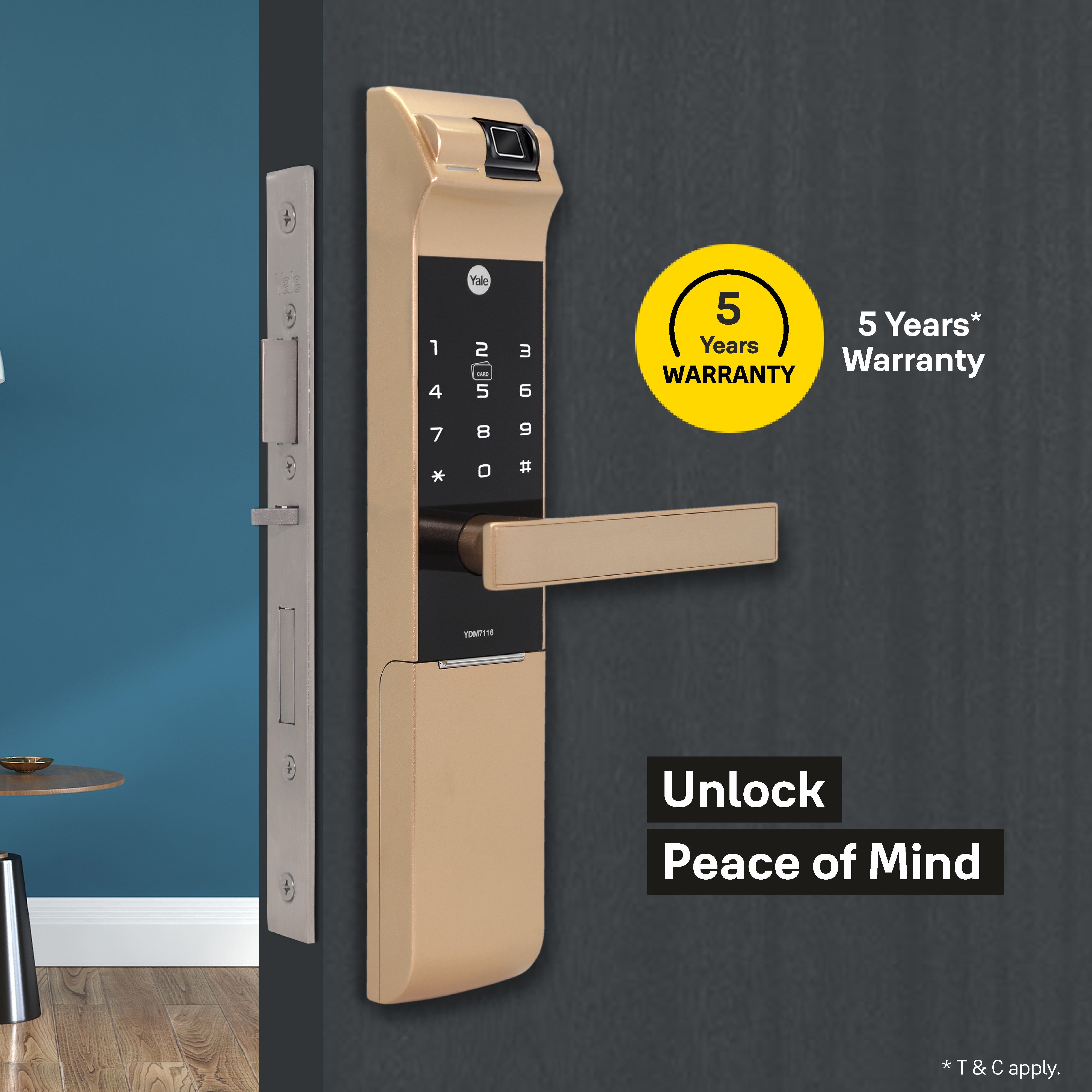 YDM 7116A Smart Lock, Champagne Gold with Fingerprint, PIN Code