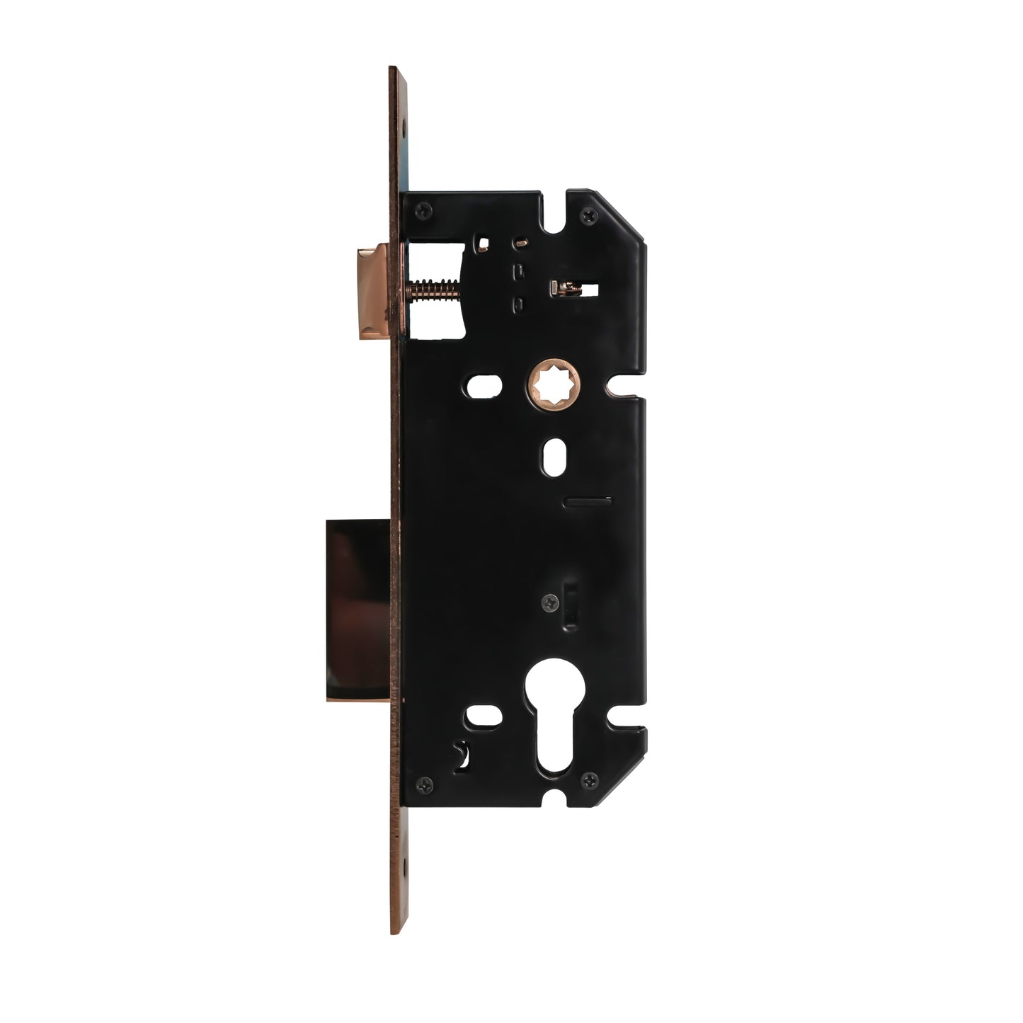 Yale Mortise Lock, 85mm Centre Distance And 45mm Backset, PVD Rose Gold color plate with Strike plate in box