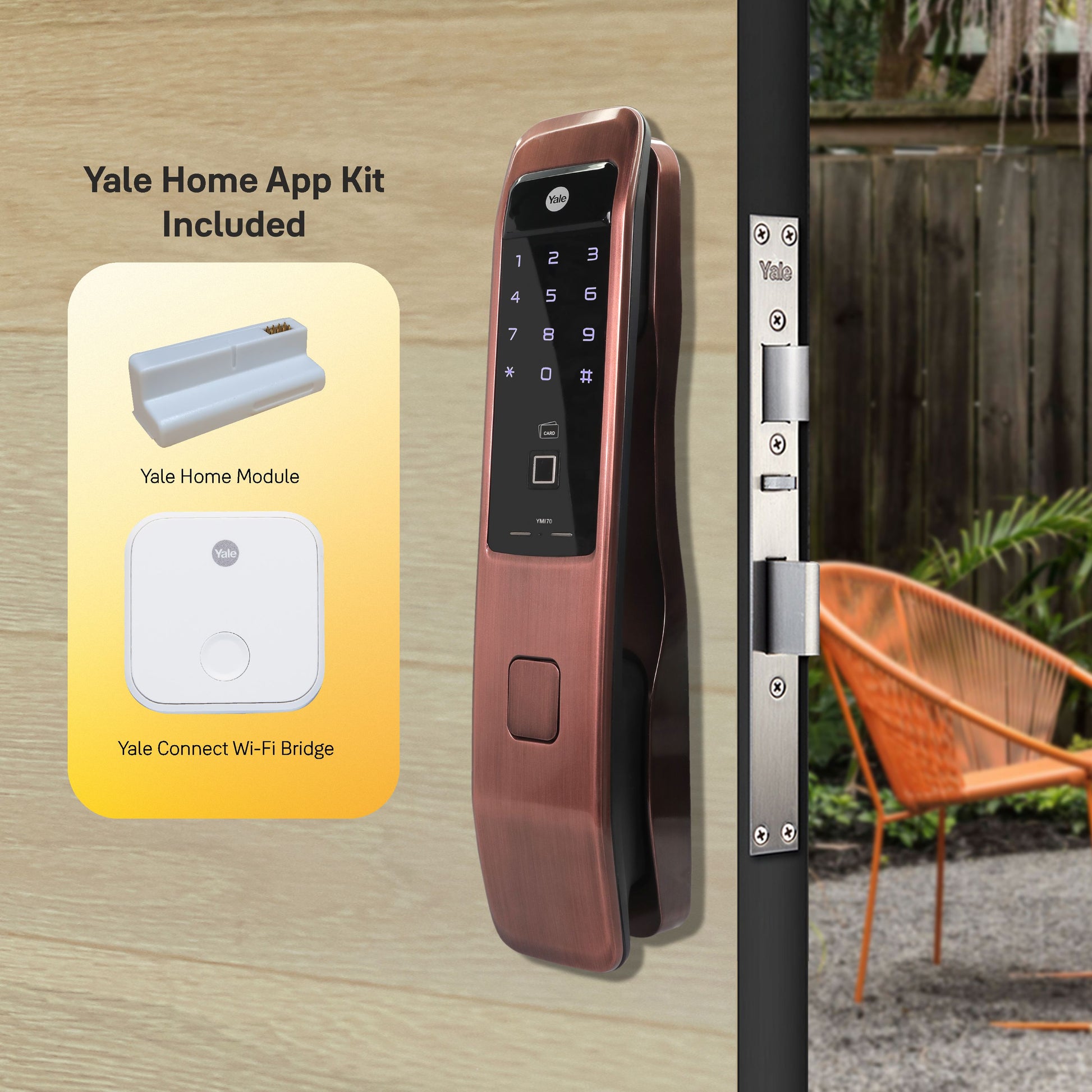 Yale YMI 70 Red Bronze Smart Door lock with push pull mechanism