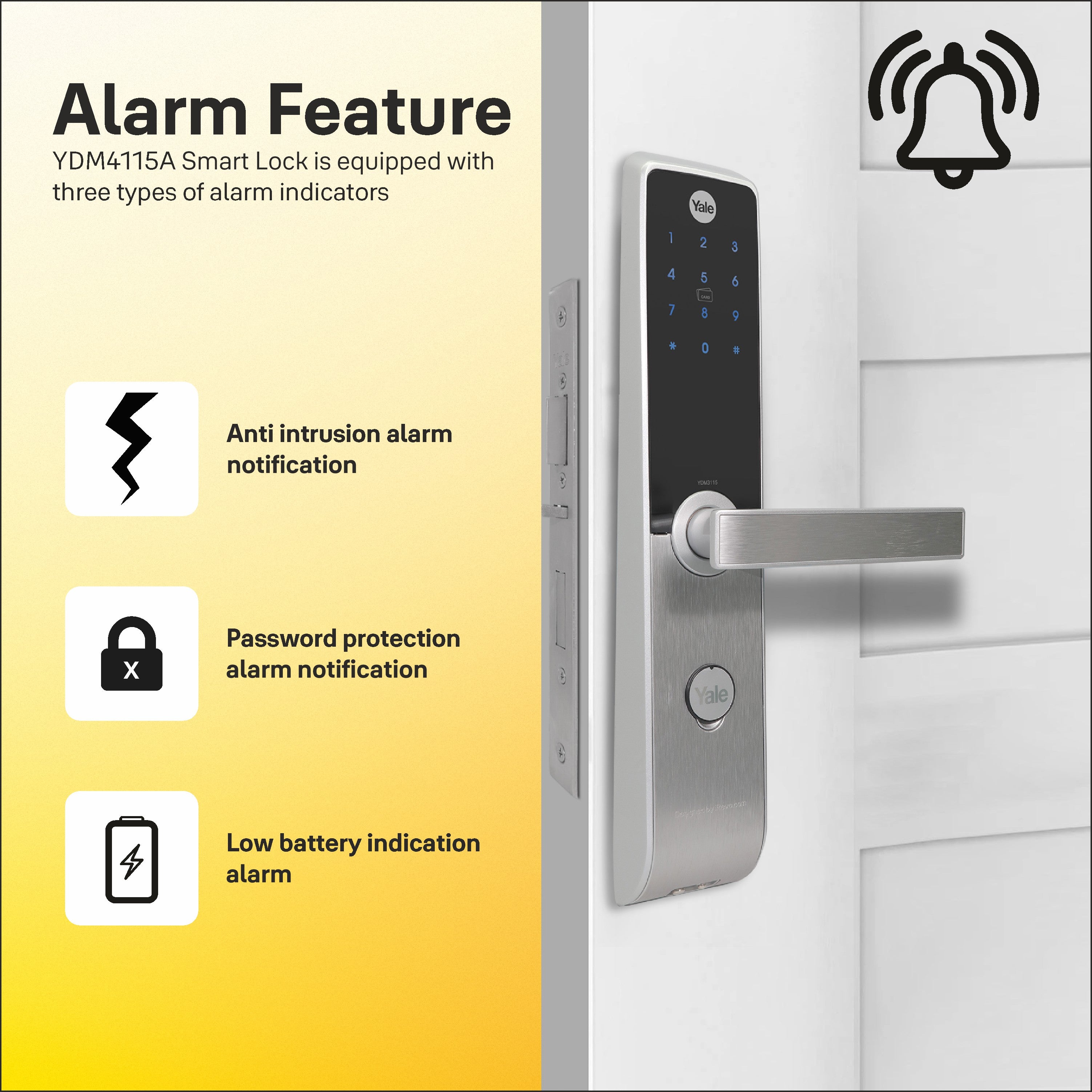 YDM 3115 AV Series- Smart Lock, Silver with PIN, RFID and