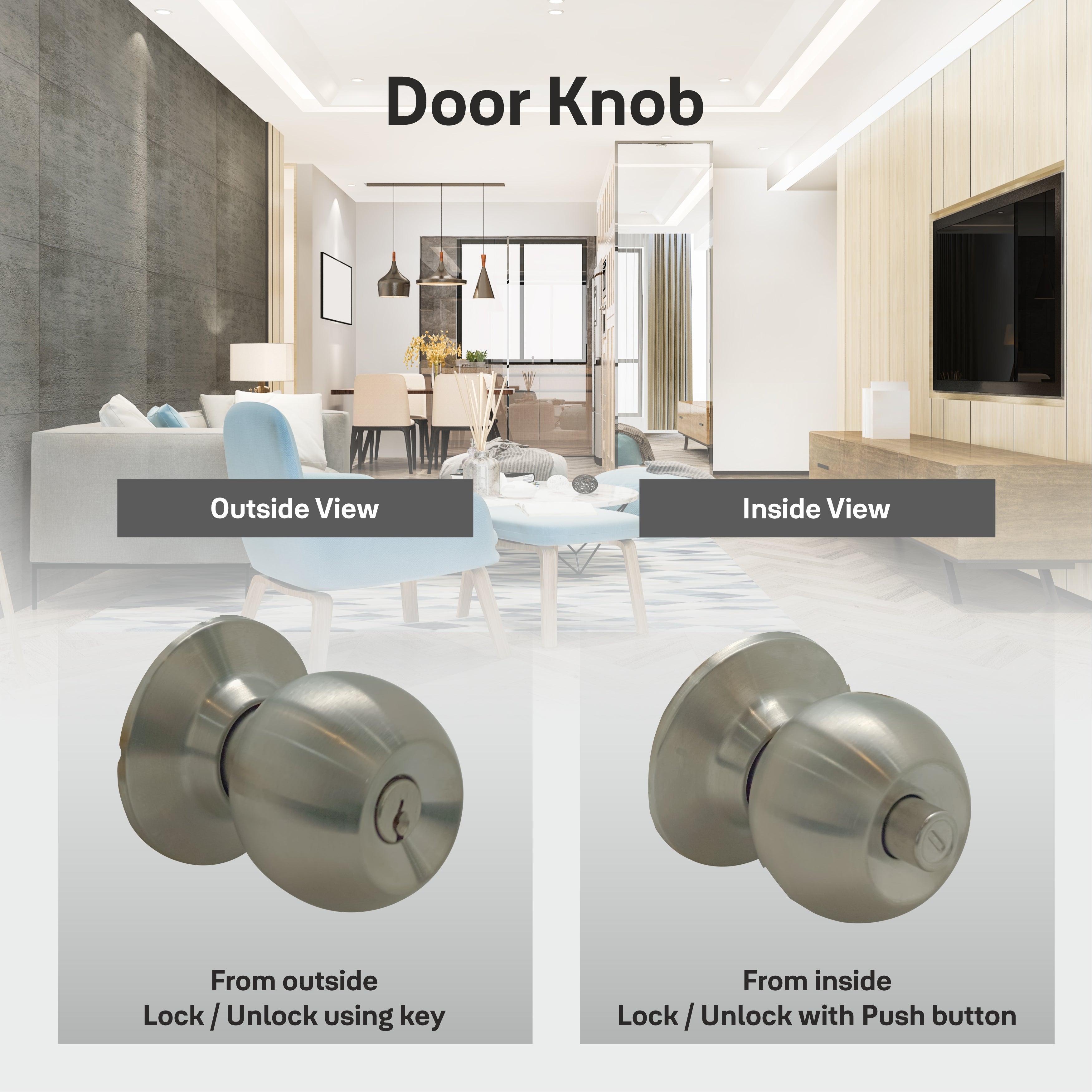 CA5127 Knobset 60/70mm B/S, Entrance, Satin Steel – Yale India