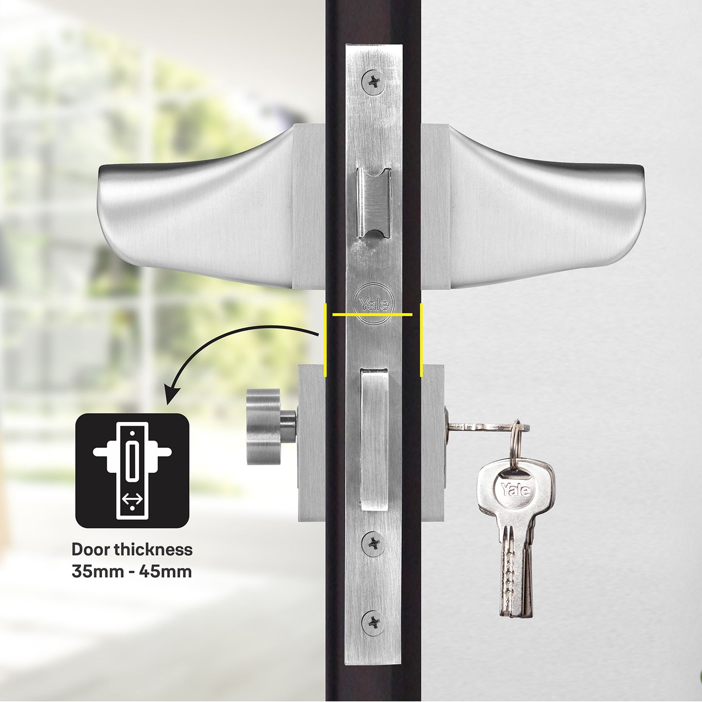 YMEL 702-SS Yale YMEL series Mortise Lock Comboset with Rose and Escutcheons, Cylinder with Knob inside and keys Outside, SS Finish